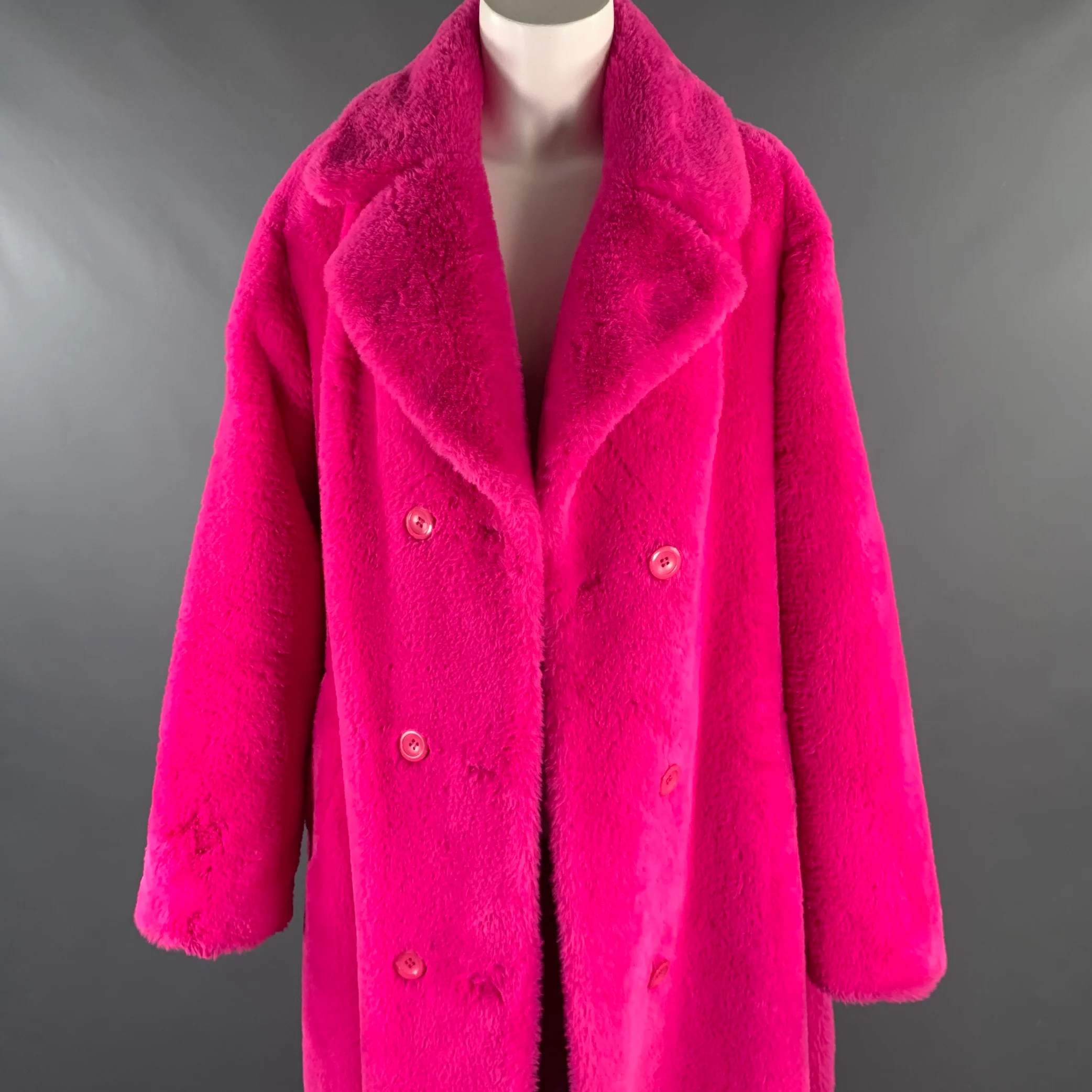 STAND STUDIO Size M Pink Polyester Textured Faux Fur Notch Lapel Coat - Image 5