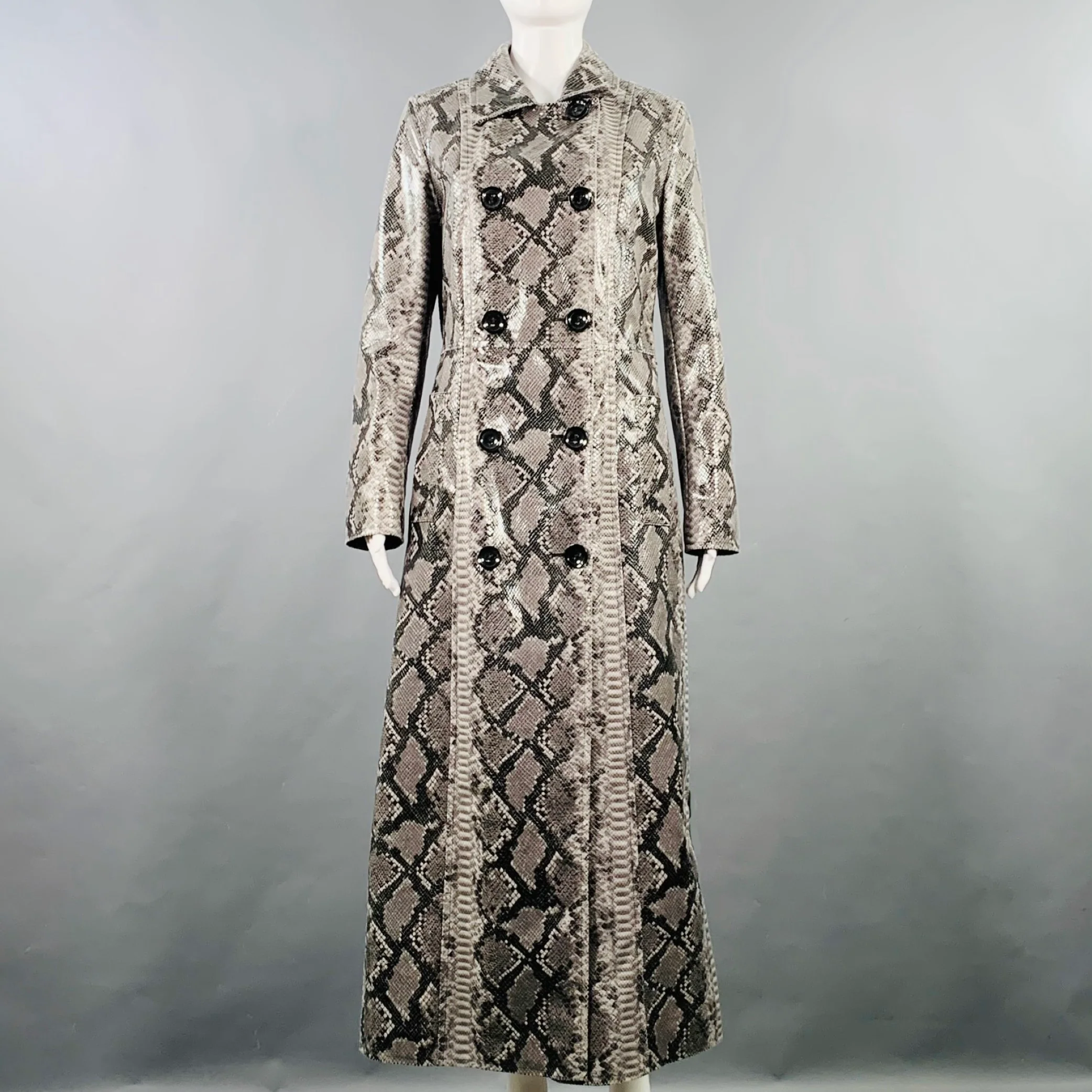 STAND STUDIO Size M Sasha Grey Black Polyester Blend Snakeskin Print Coat