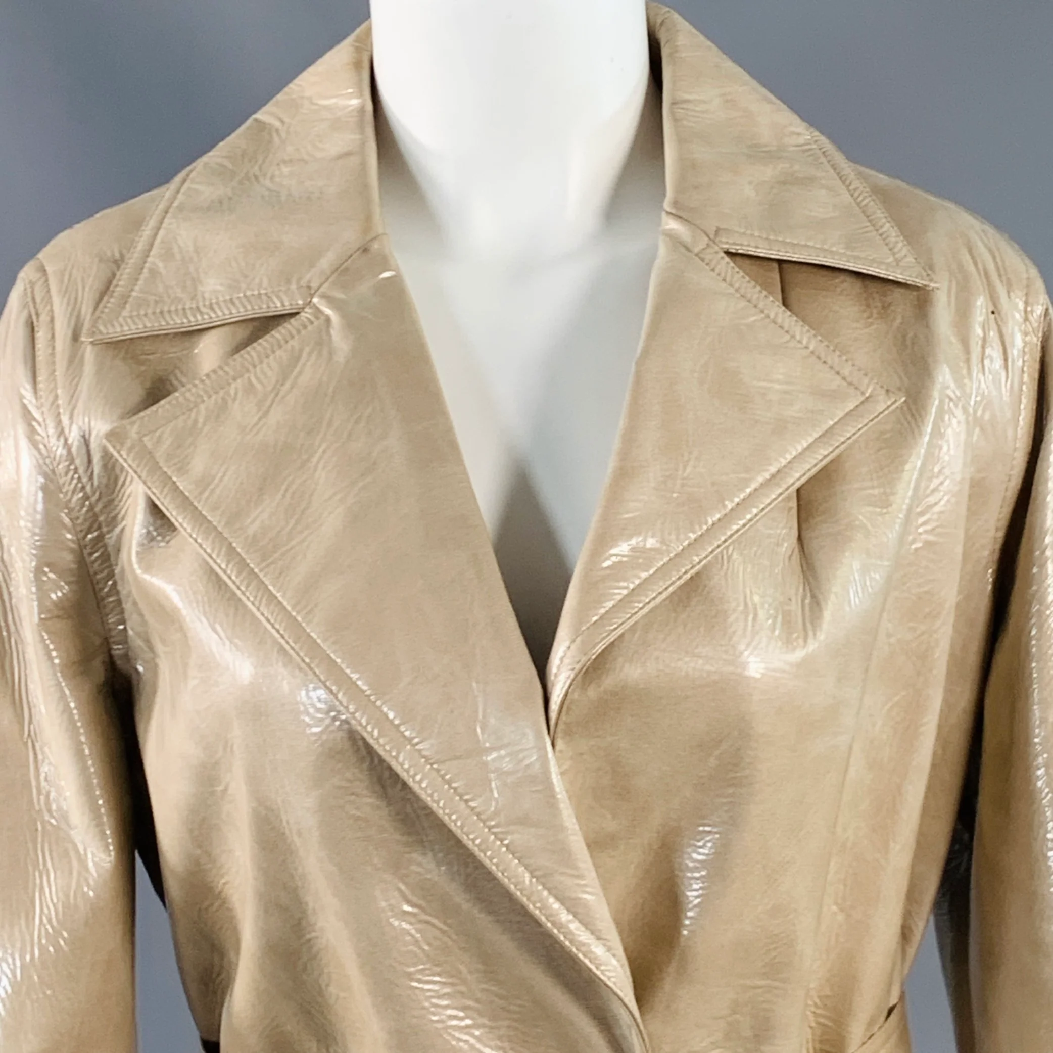 STAND STUDIO Size S Vada Beige Faux Leather Belted Trenchcoat - Image 2