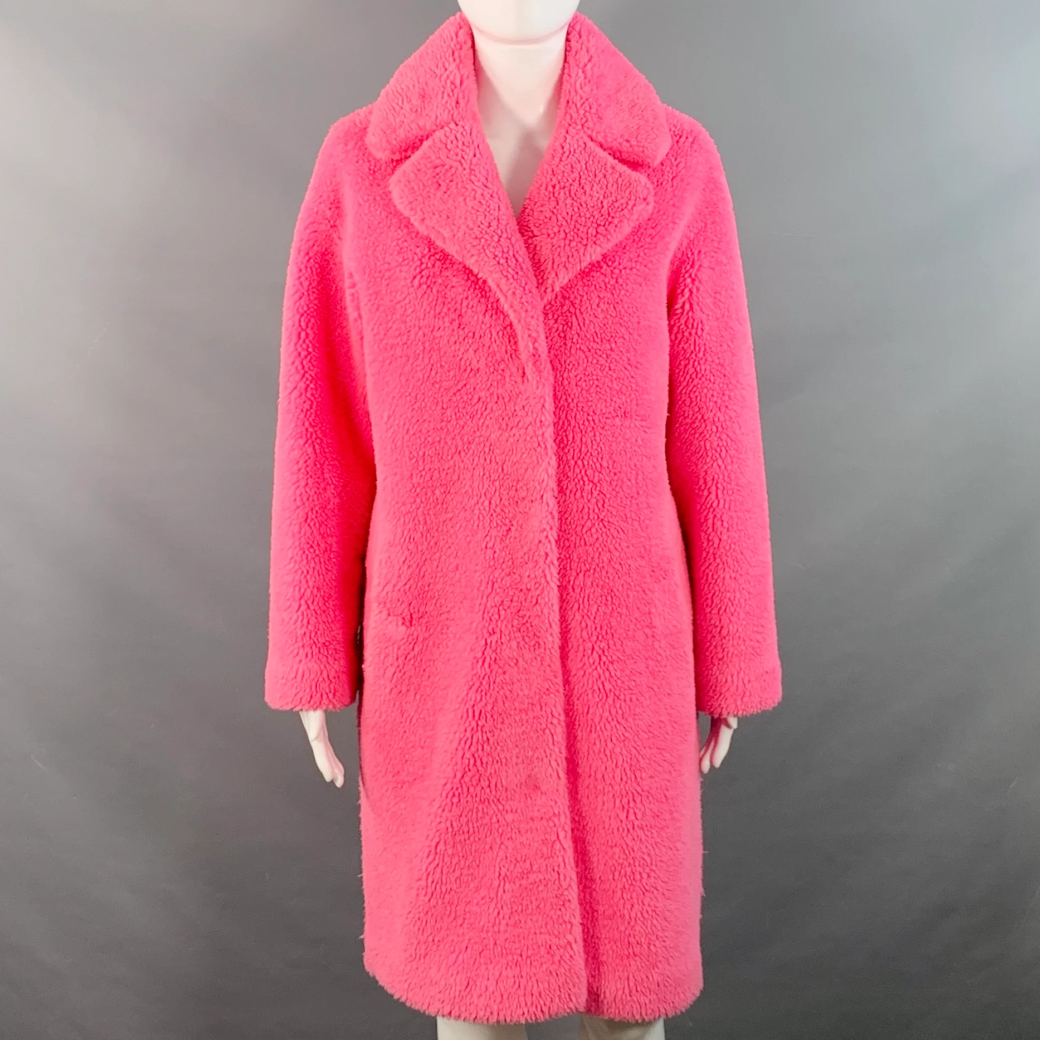 STAND STUDIO Size XS Camille Cocoon Pink Polyester Faux Fur Notch Lapel Coat