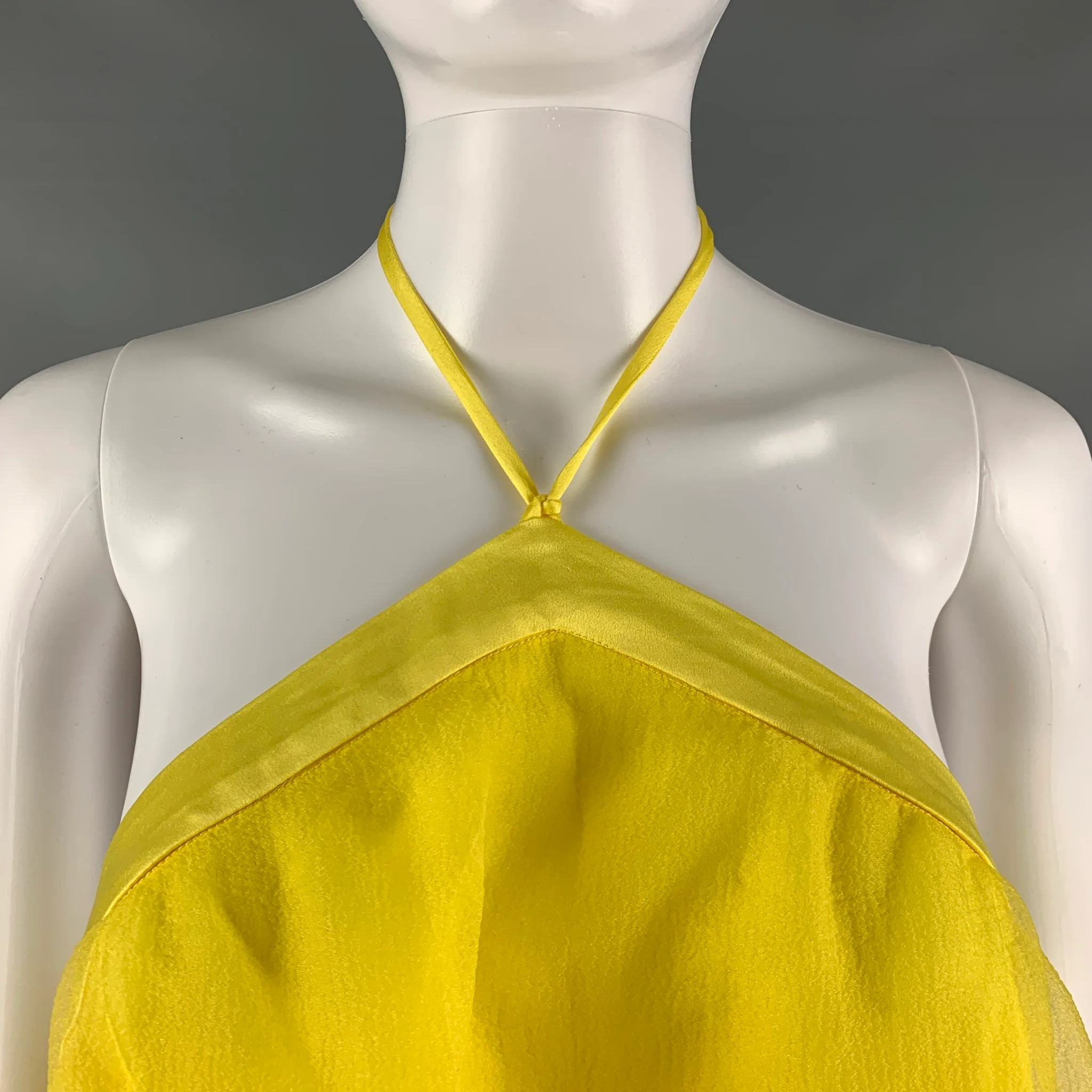STAUD Size L Yellow Polyester Sheer Halter Dress - Image 4