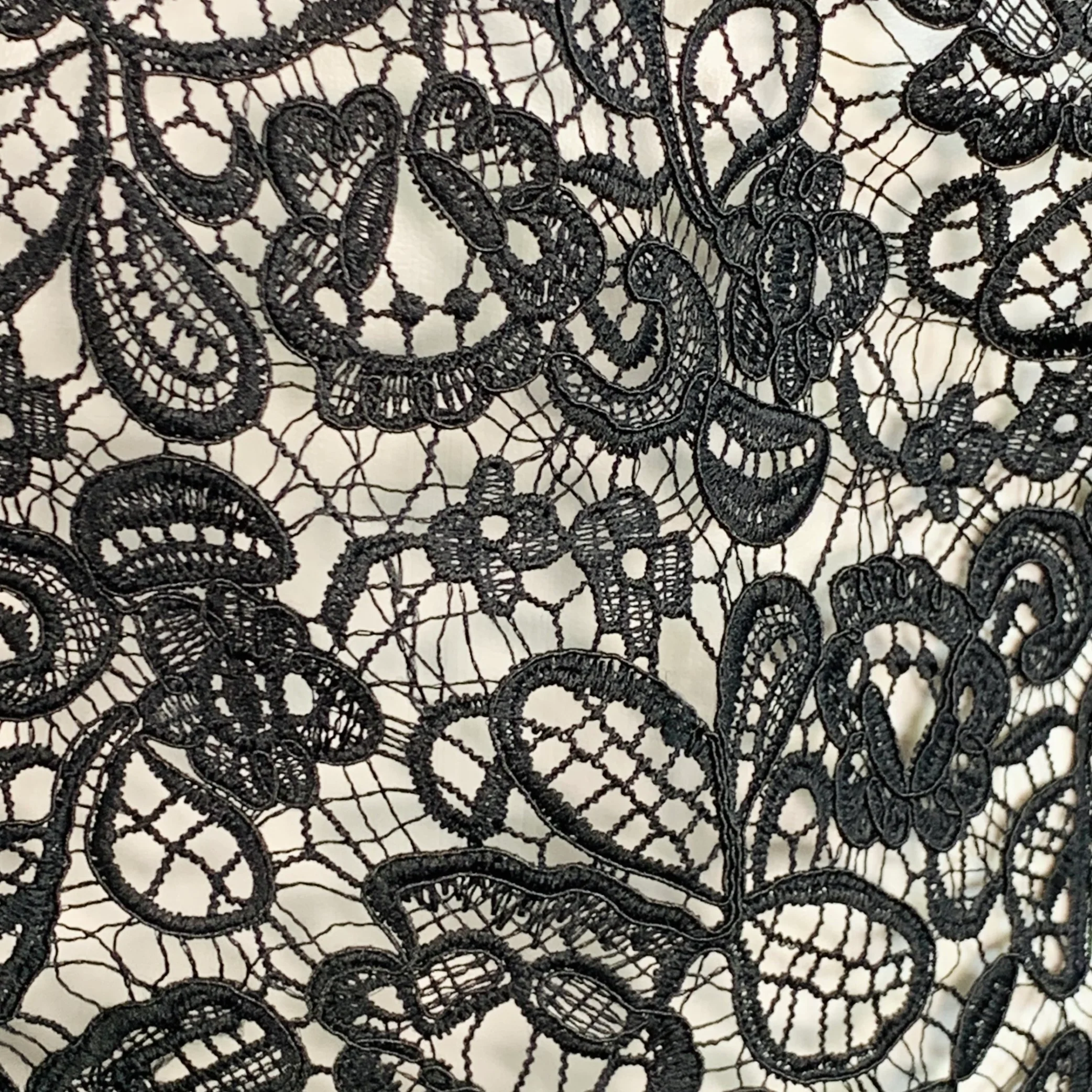 STAUD Size M Black Polyester Lace Button Up Short Sleeve Shirt - Image 2