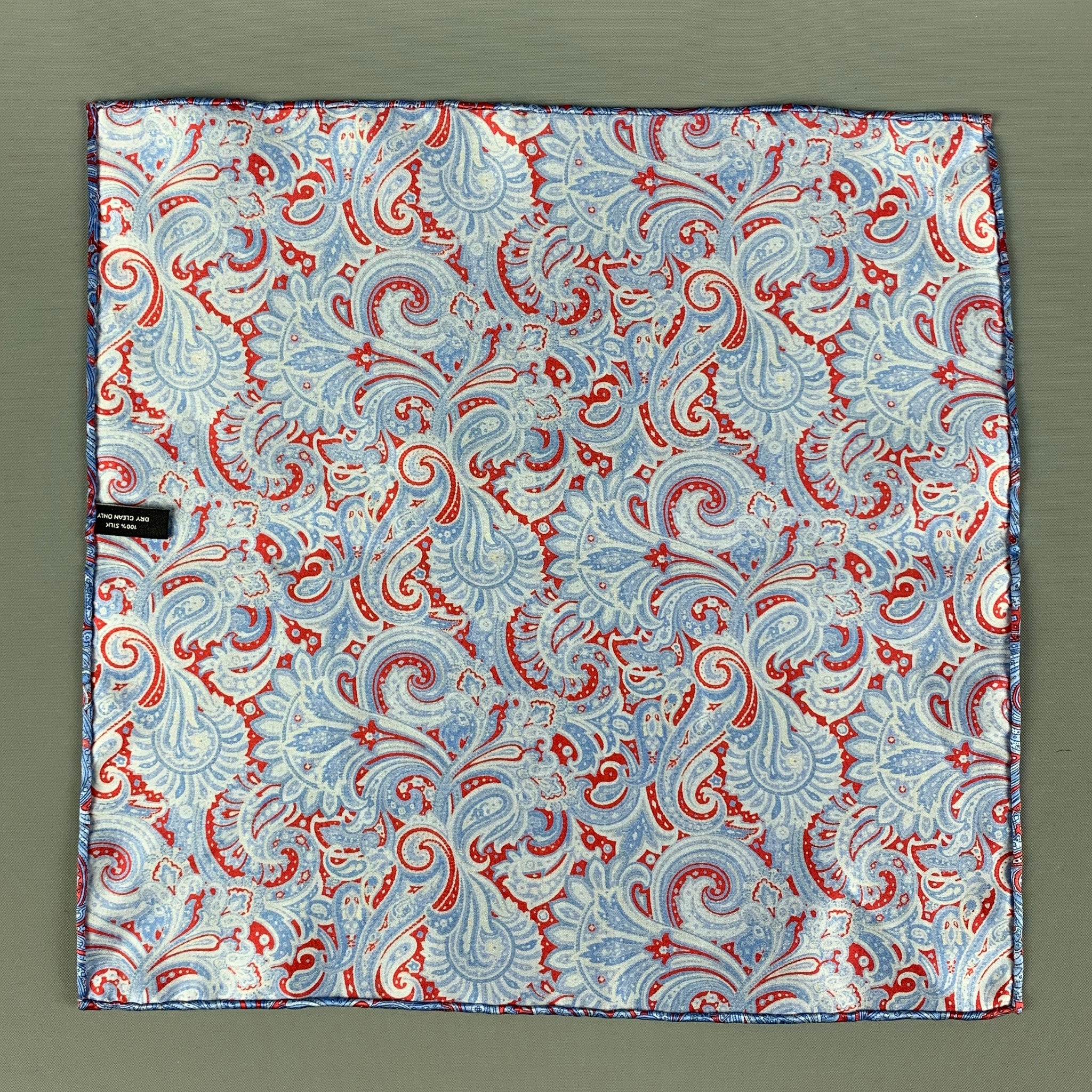 STEFANO RICCI Blue Red Paisley Silk Pocket Square - Image 2