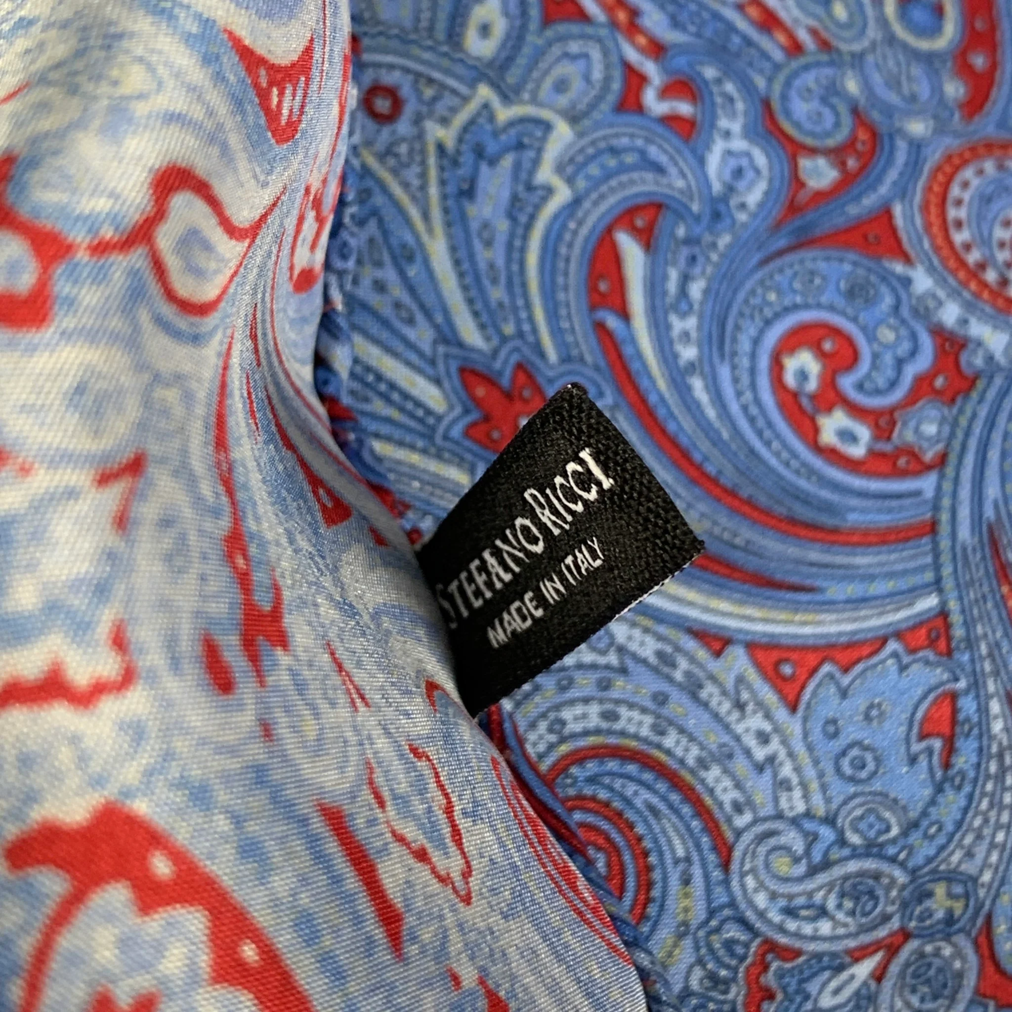 STEFANO RICCI Blue Red Paisley Silk Pocket Square - Image 4
