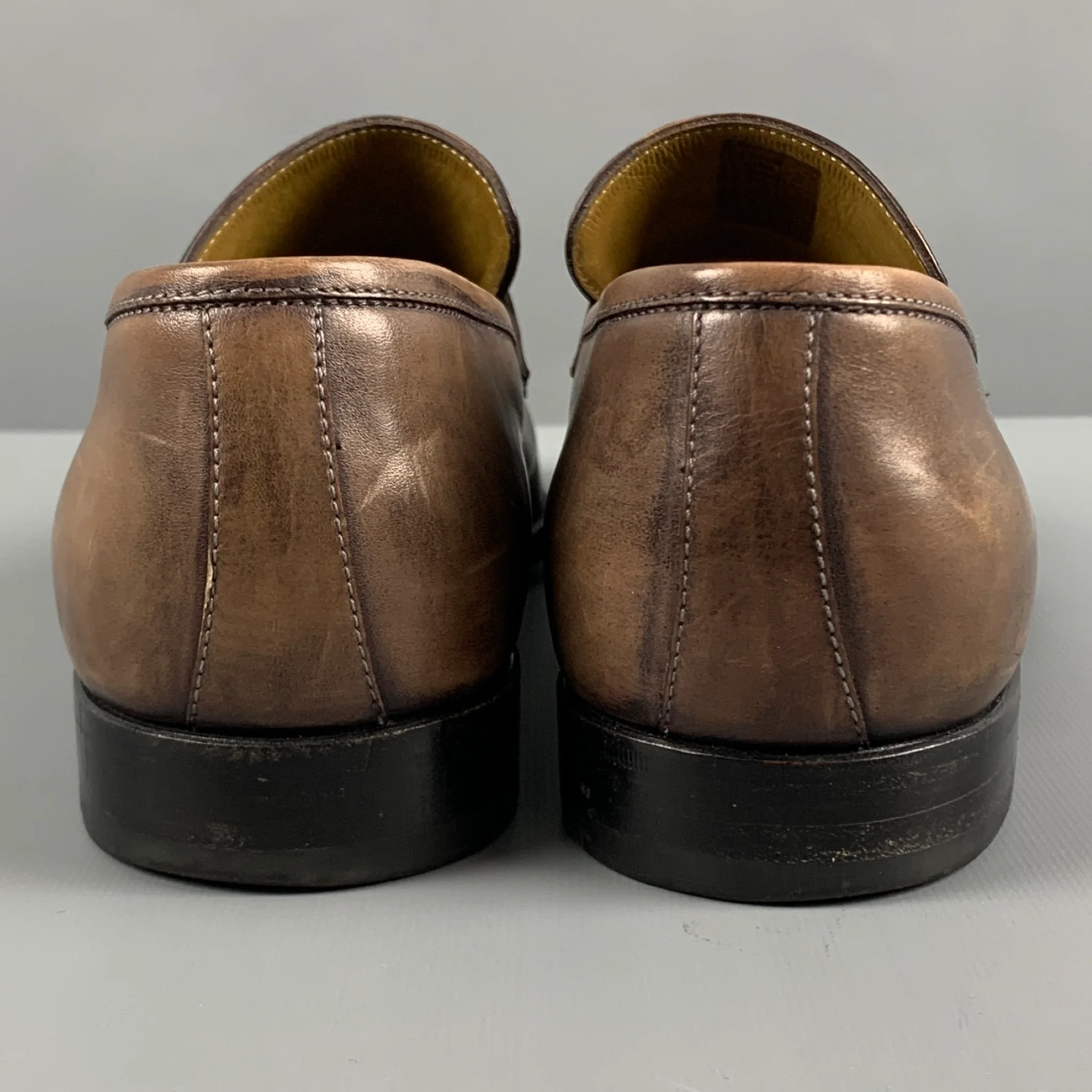 STEFANOBI Size 7.5 Taupe Leather Penny Loafers - Image 3