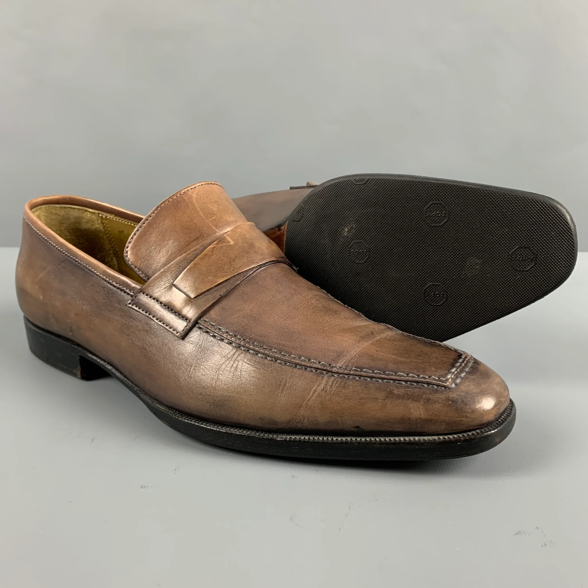 STEFANOBI Size 7.5 Taupe Leather Penny Loafers - Image 5