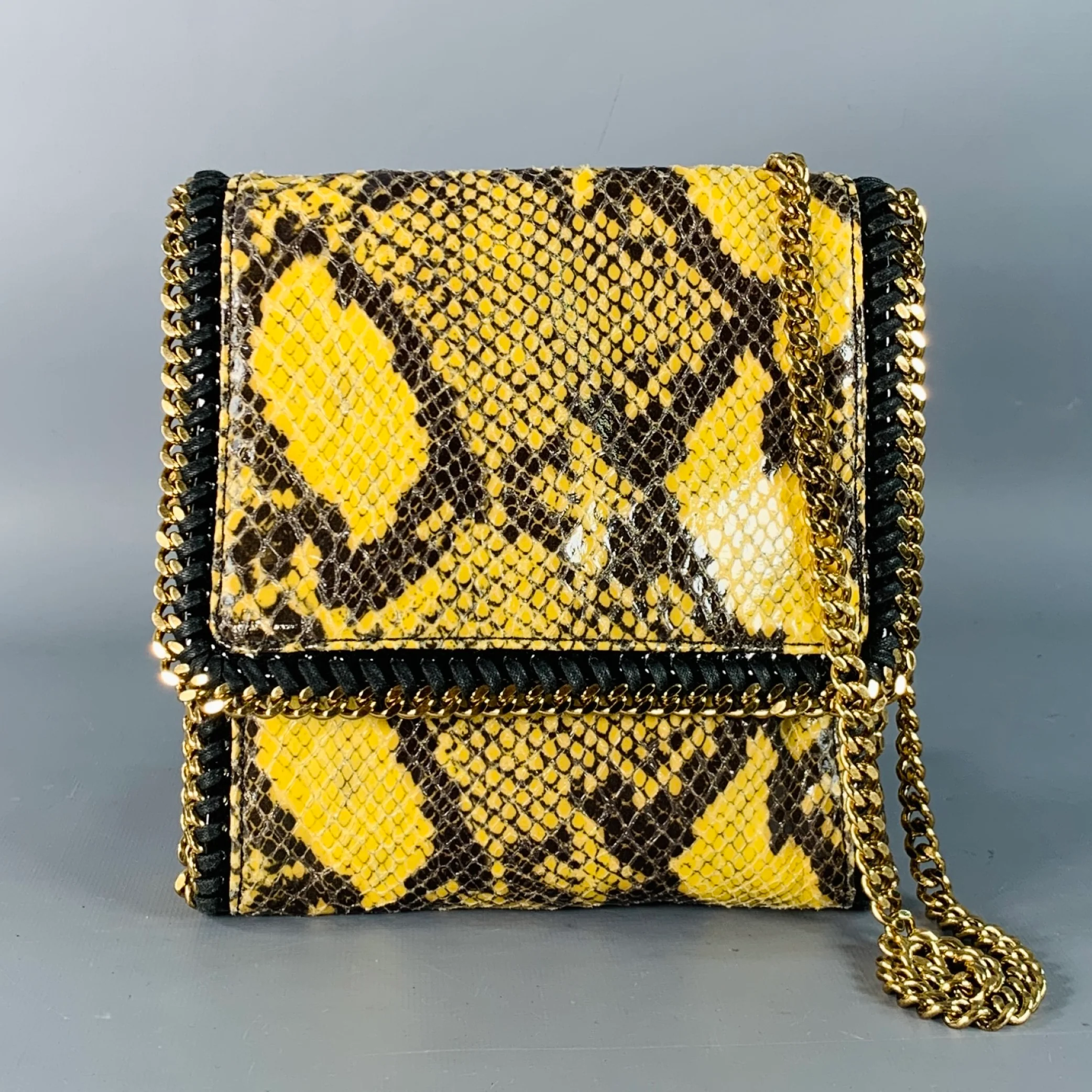 STELLA McCARTNEY Falabella Yellow Black Gold Chain Snake Embossed Handbag