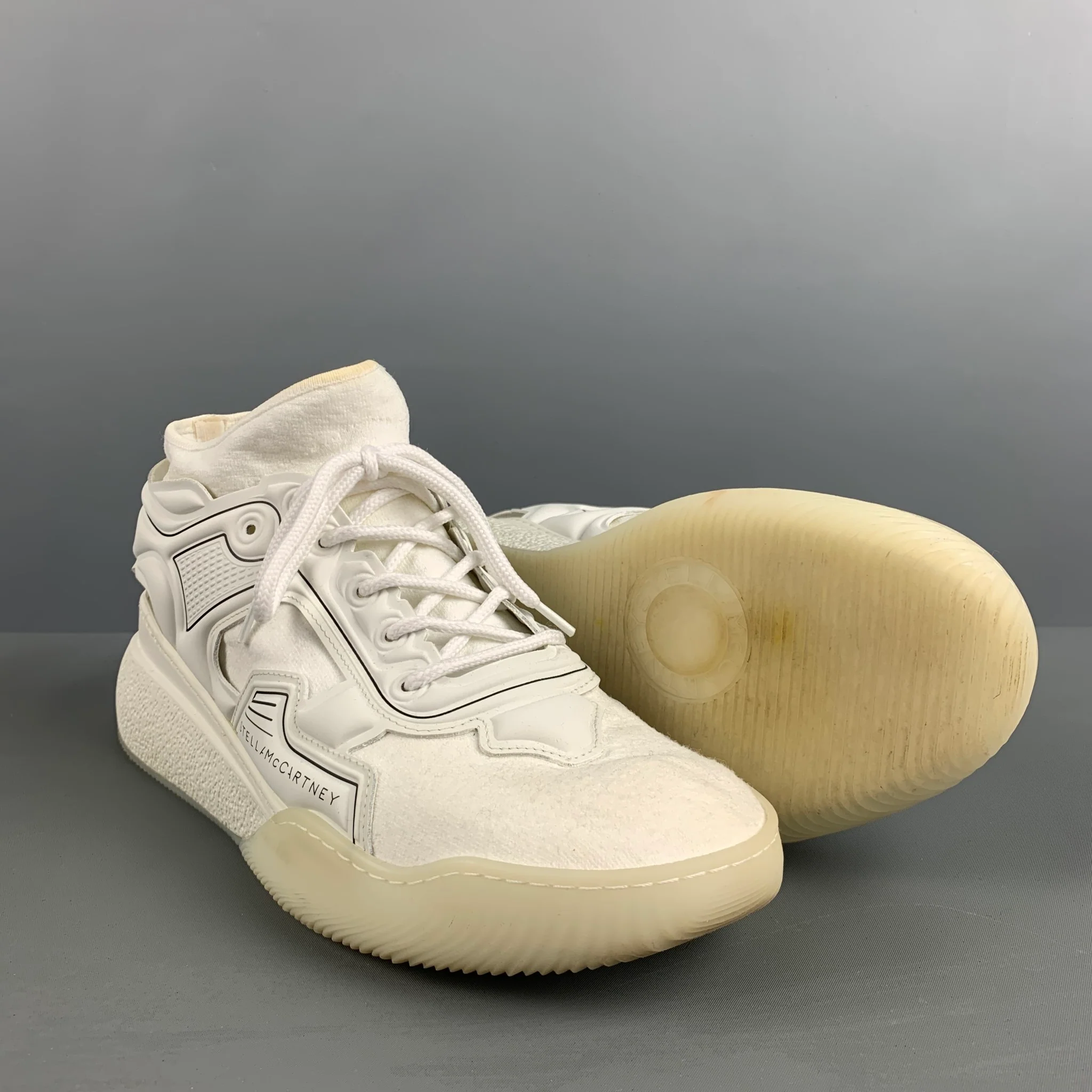STELLA McCARTNEY Size 11 White Black Contrast Trim Rubber Wedge Sneakers - Image 5