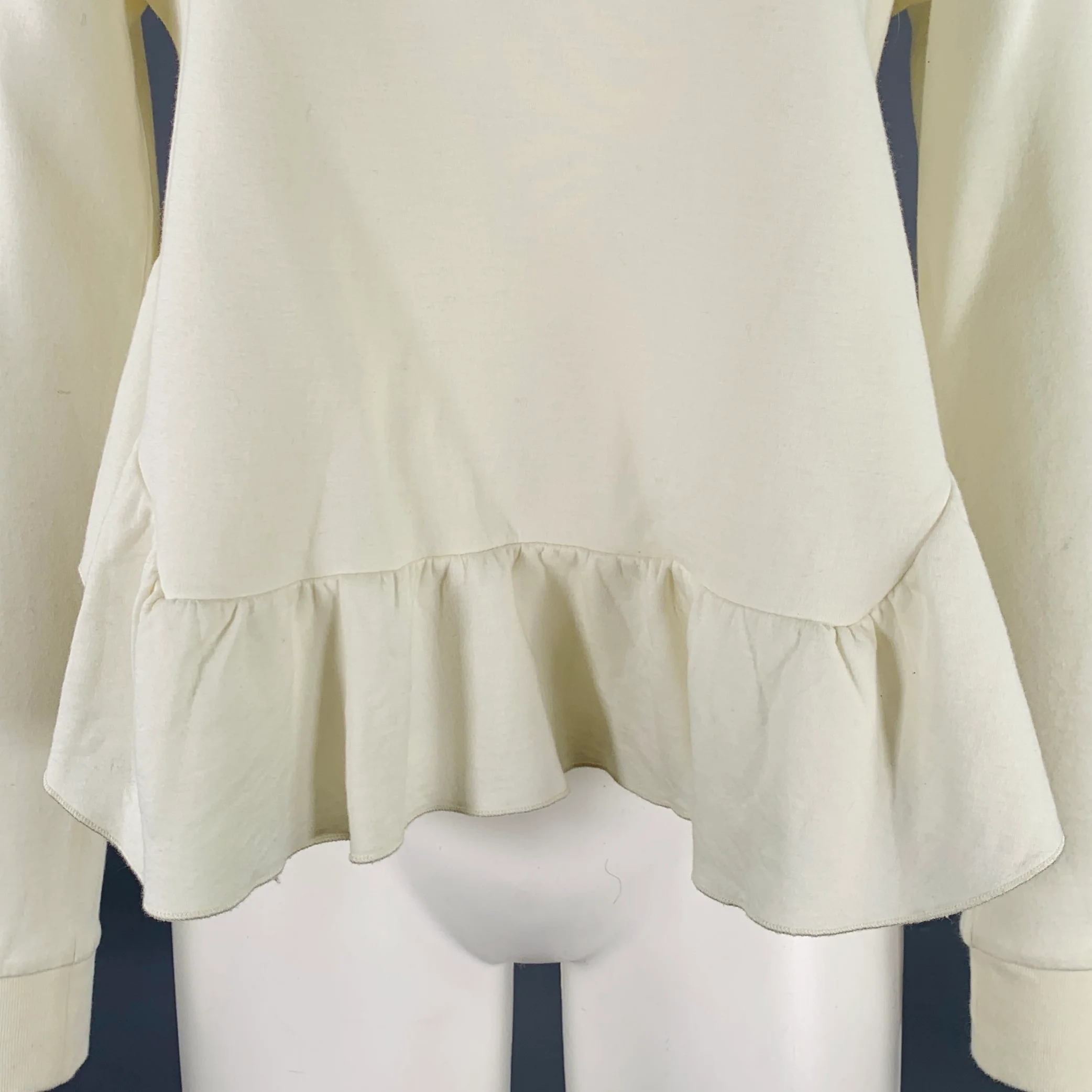 STELLA McCARTNEY Size 2 Cream Cotton Blend Ruffled Long Sleeve Casual Top - Image 2