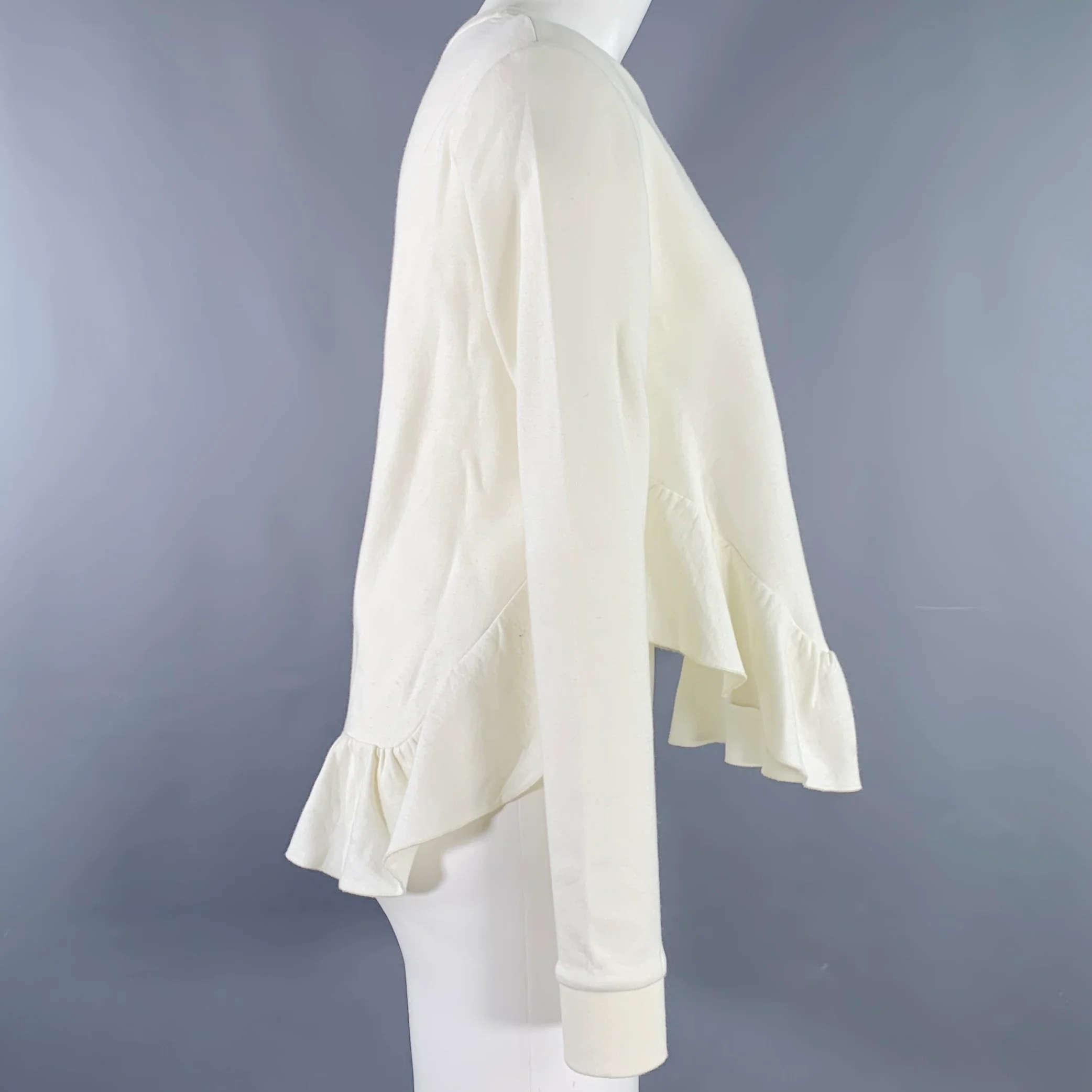 STELLA McCARTNEY Size 2 Cream Cotton Blend Ruffled Long Sleeve Casual Top - Image 3