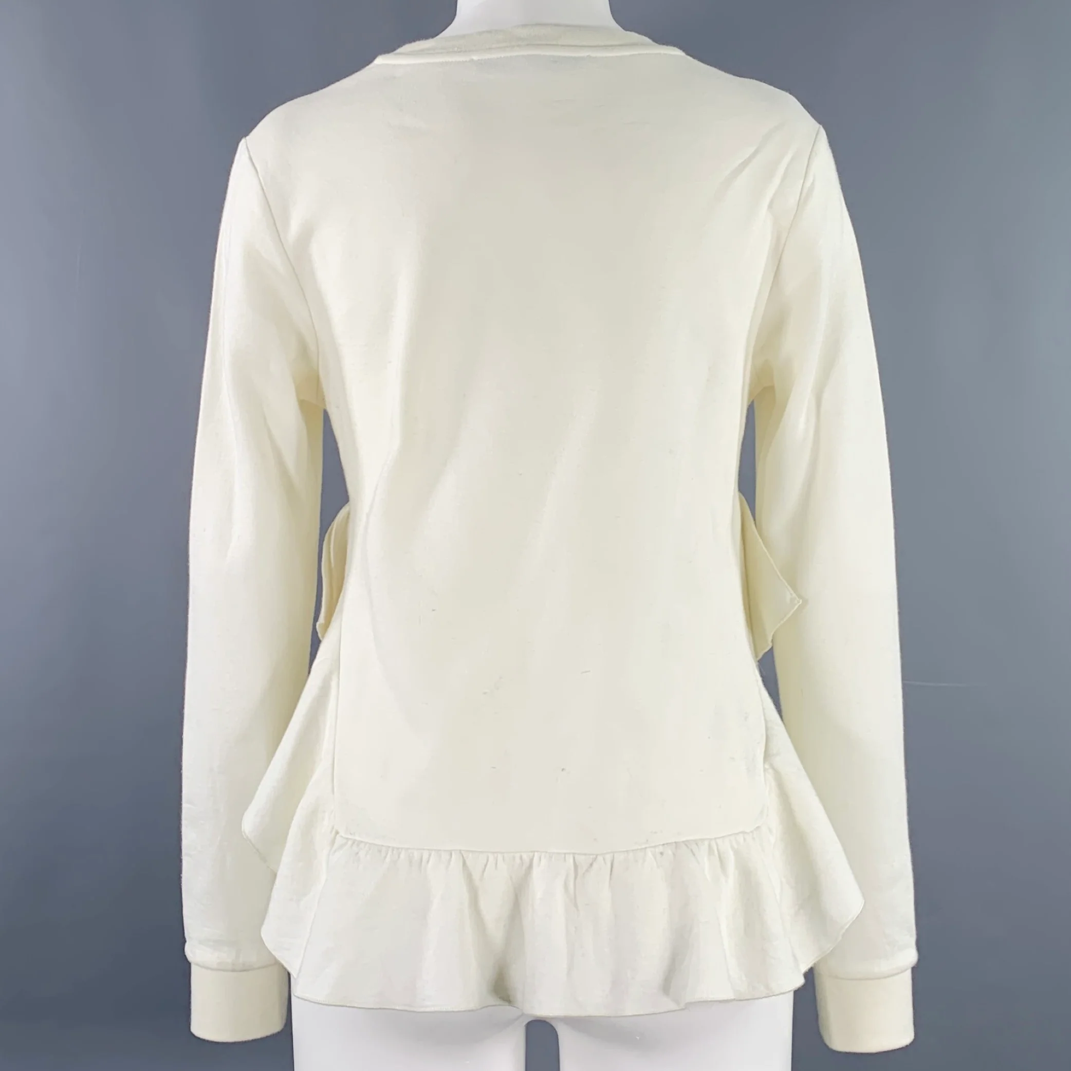 STELLA McCARTNEY Size 2 Cream Cotton Blend Ruffled Long Sleeve Casual Top - Image 4