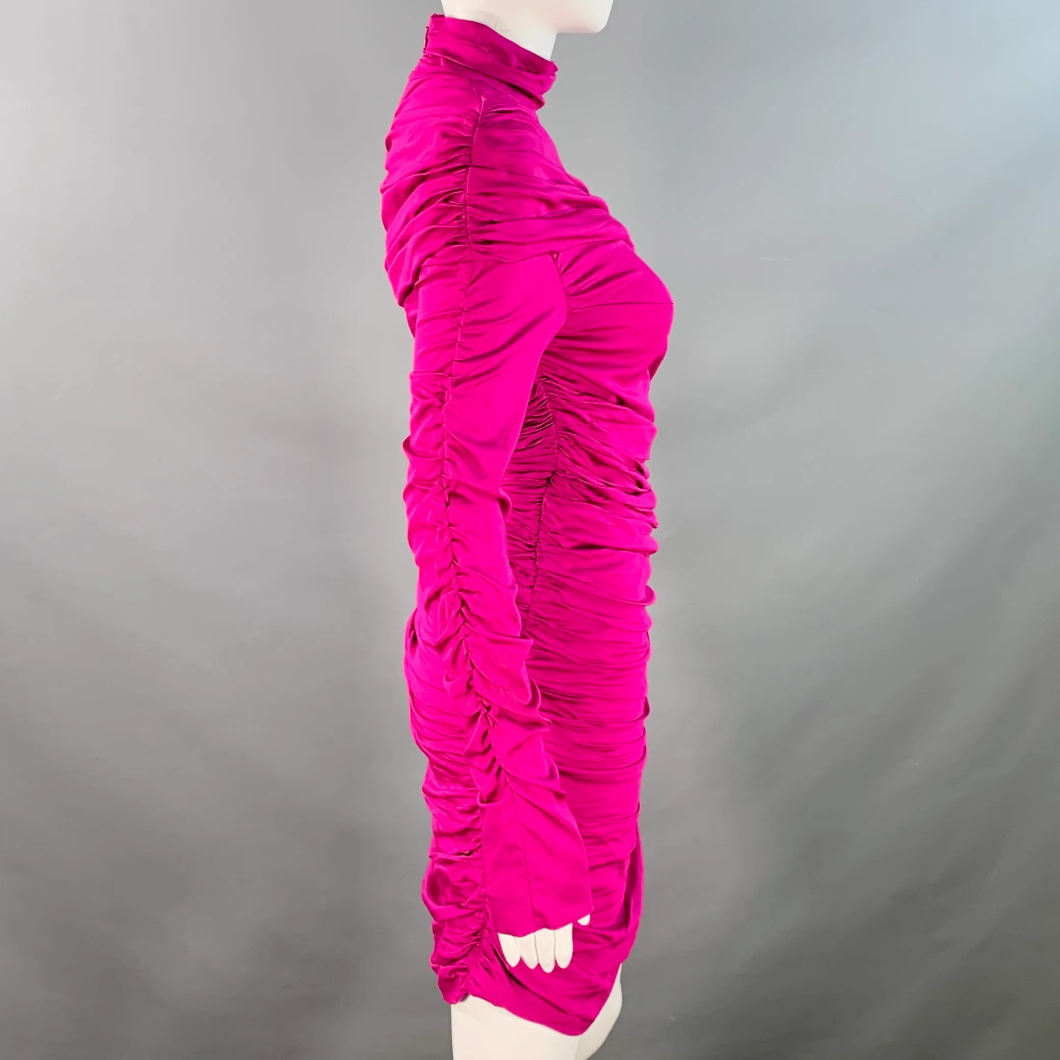 STELLA McCARTNEY Size 2 Purple Raspberry Viscose Blend Ruched Long Sleeve Cocktail Dress - Image 2