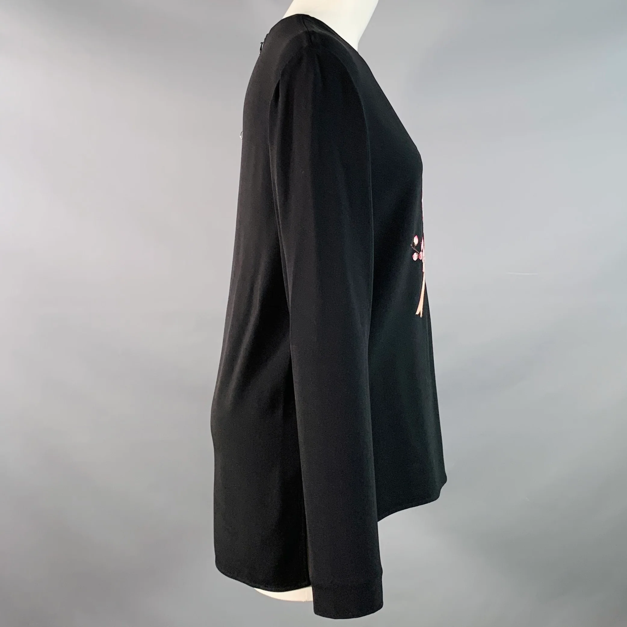 STELLA McCARTNEY Size 4 Black Pink Viscose Blend Embroidered Bird Pullover - Image 3