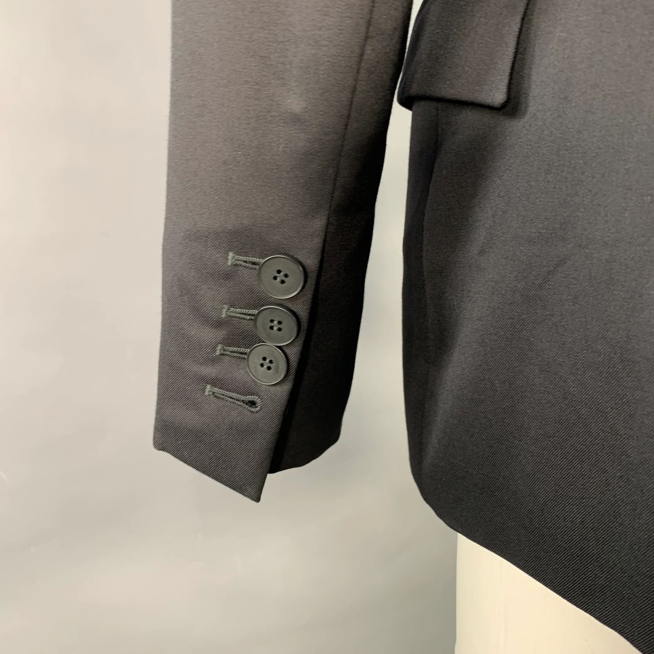 STELLA McCARTNEY Size 4 Black Wool Blend Peak Lapel Single Button Jacket Blazer - Image 4