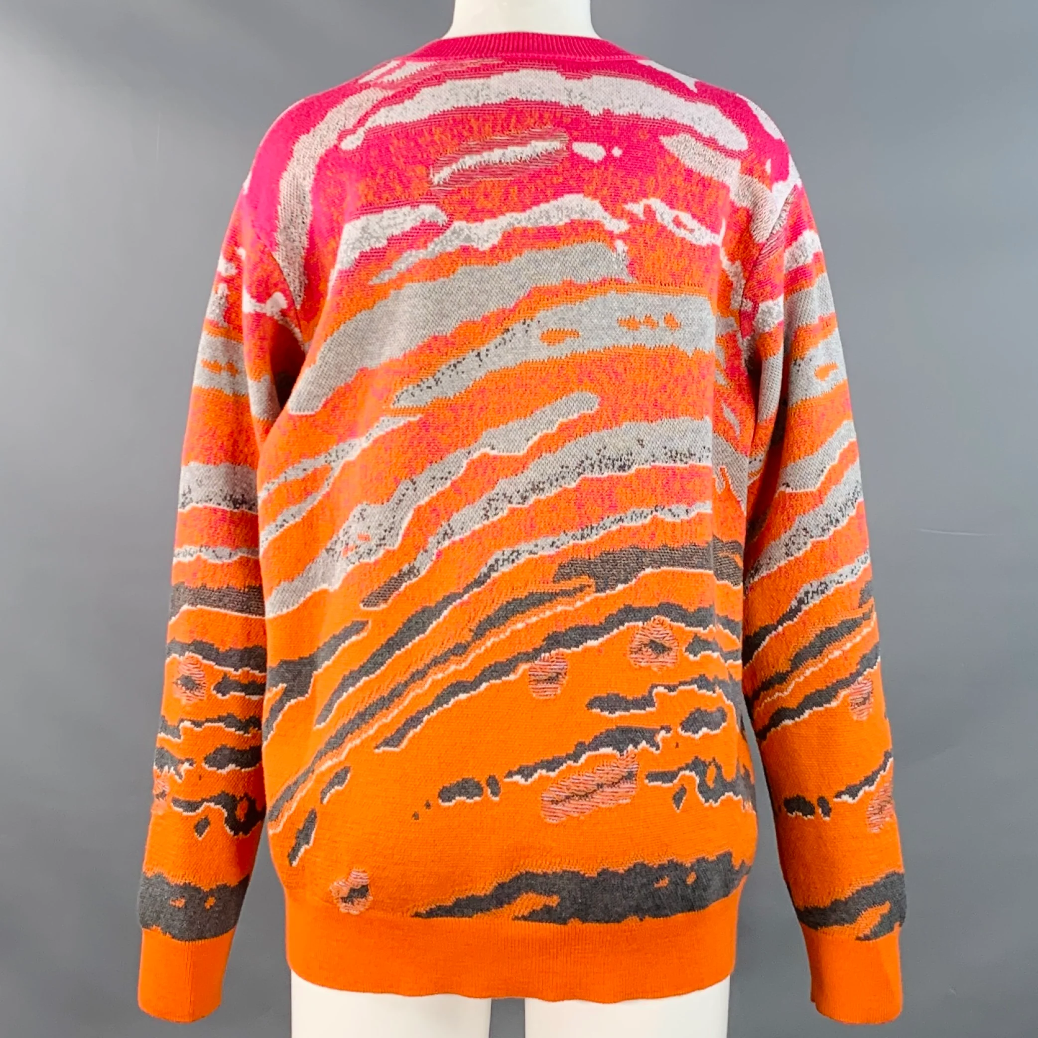 STELLA McCARTNEY Size 4 Orange Grey Pink Wool Cotton Marbled Animal Print Sweater - Image 4