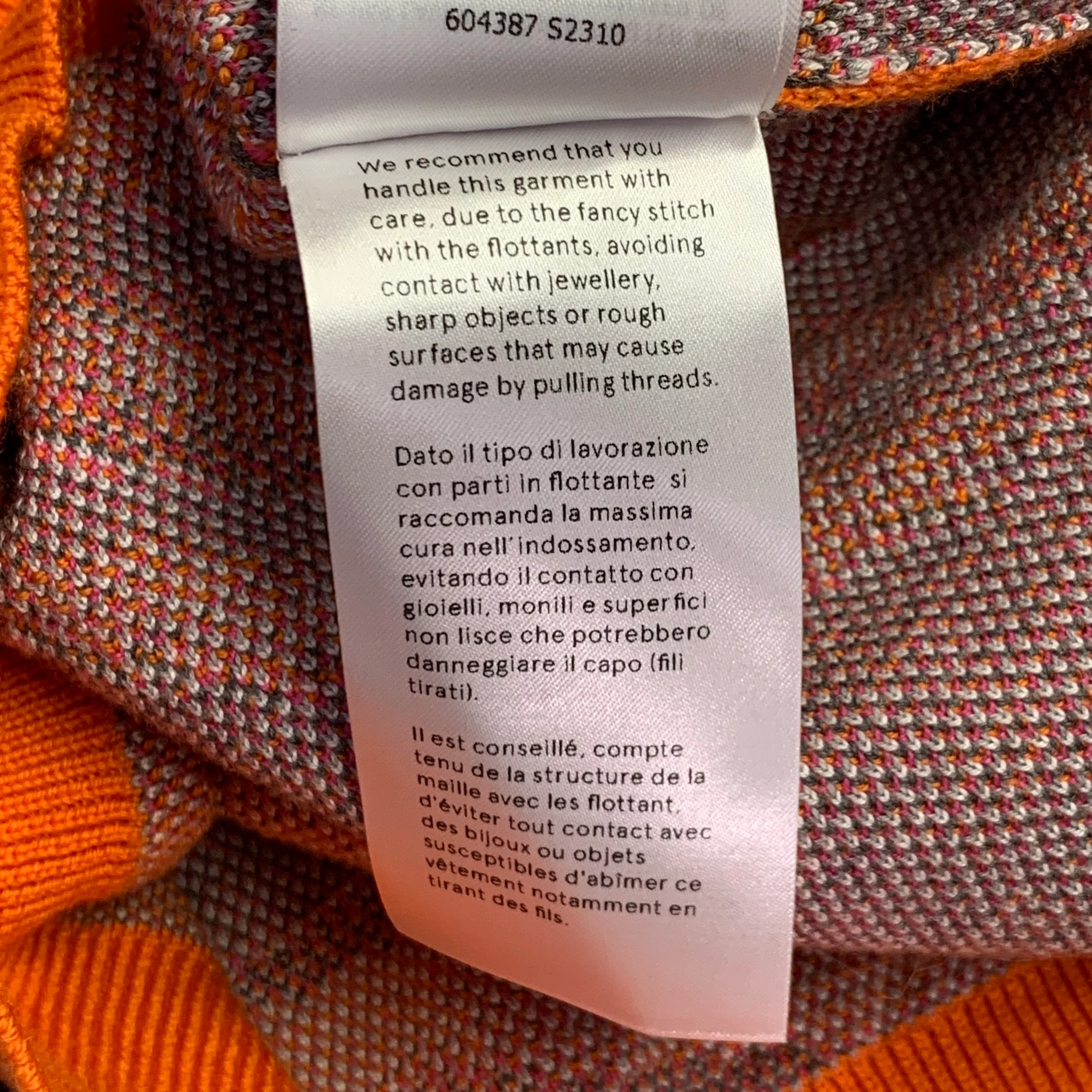 STELLA McCARTNEY Size 4 Orange Grey Pink Wool Cotton Marbled Animal Print Sweater - Image 7