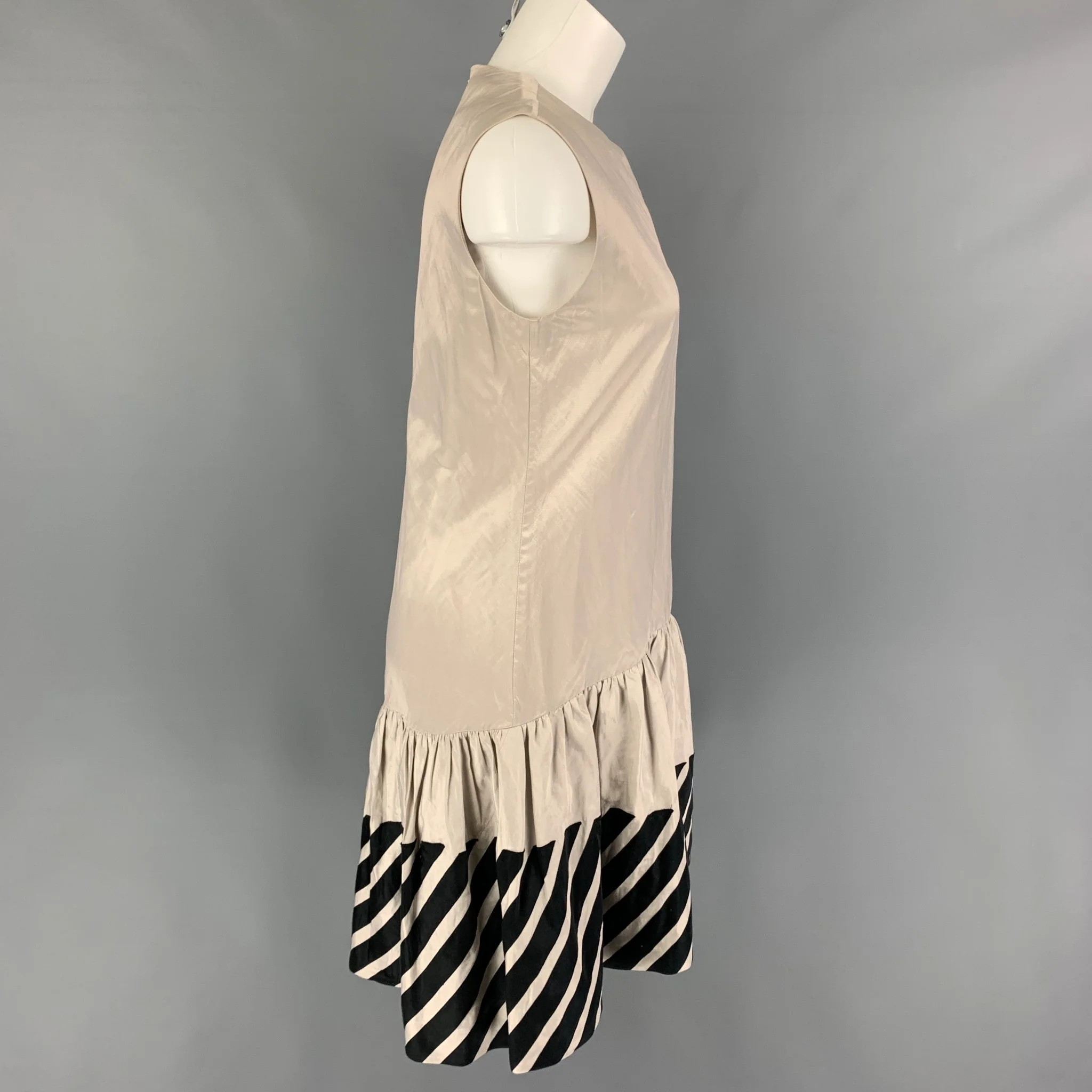 STELLA McCARTNEY Size 6 Beige Black Cotton Cupro Sleeveless Dress - Image 3