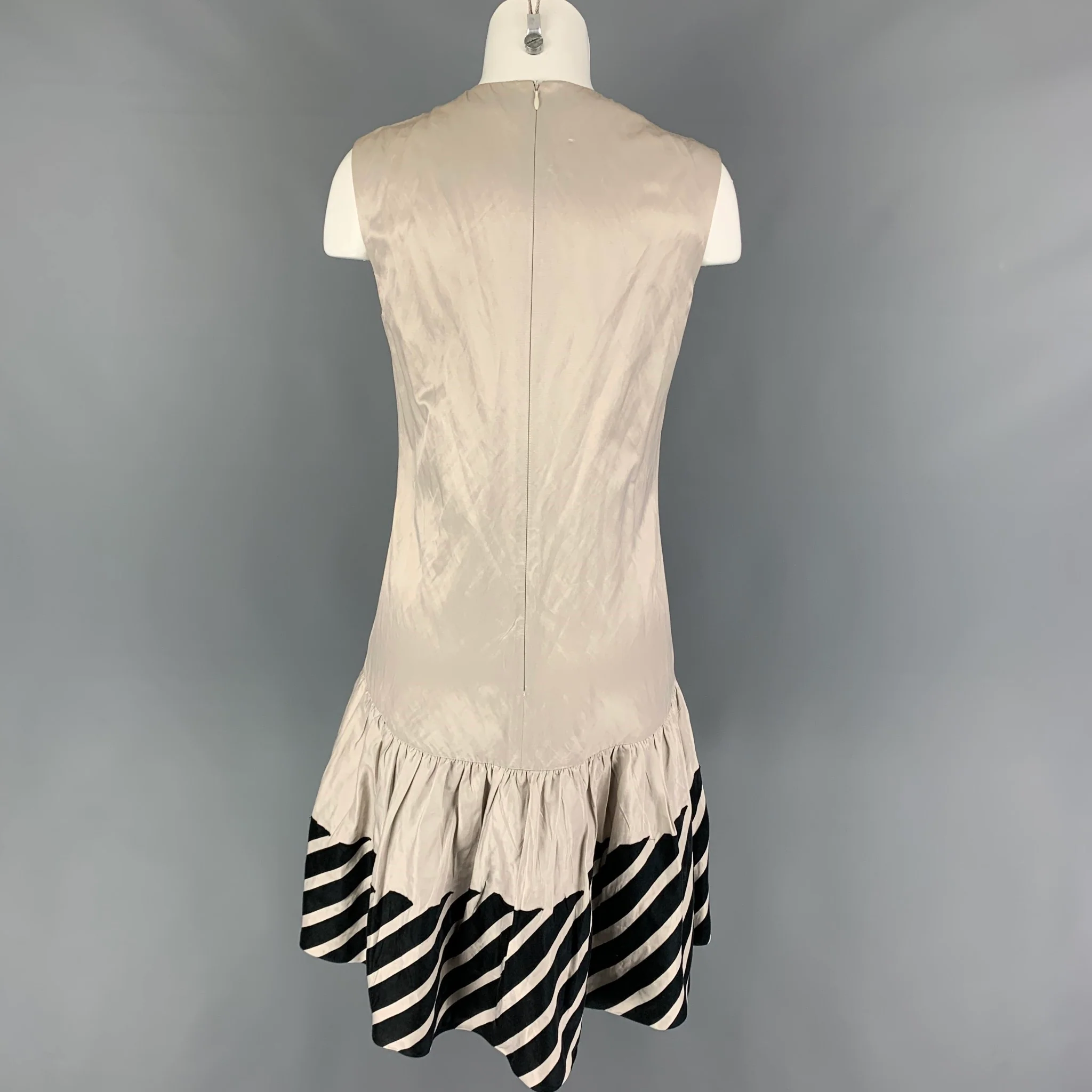 STELLA McCARTNEY Size 6 Beige Black Cotton Cupro Sleeveless Dress - Image 4