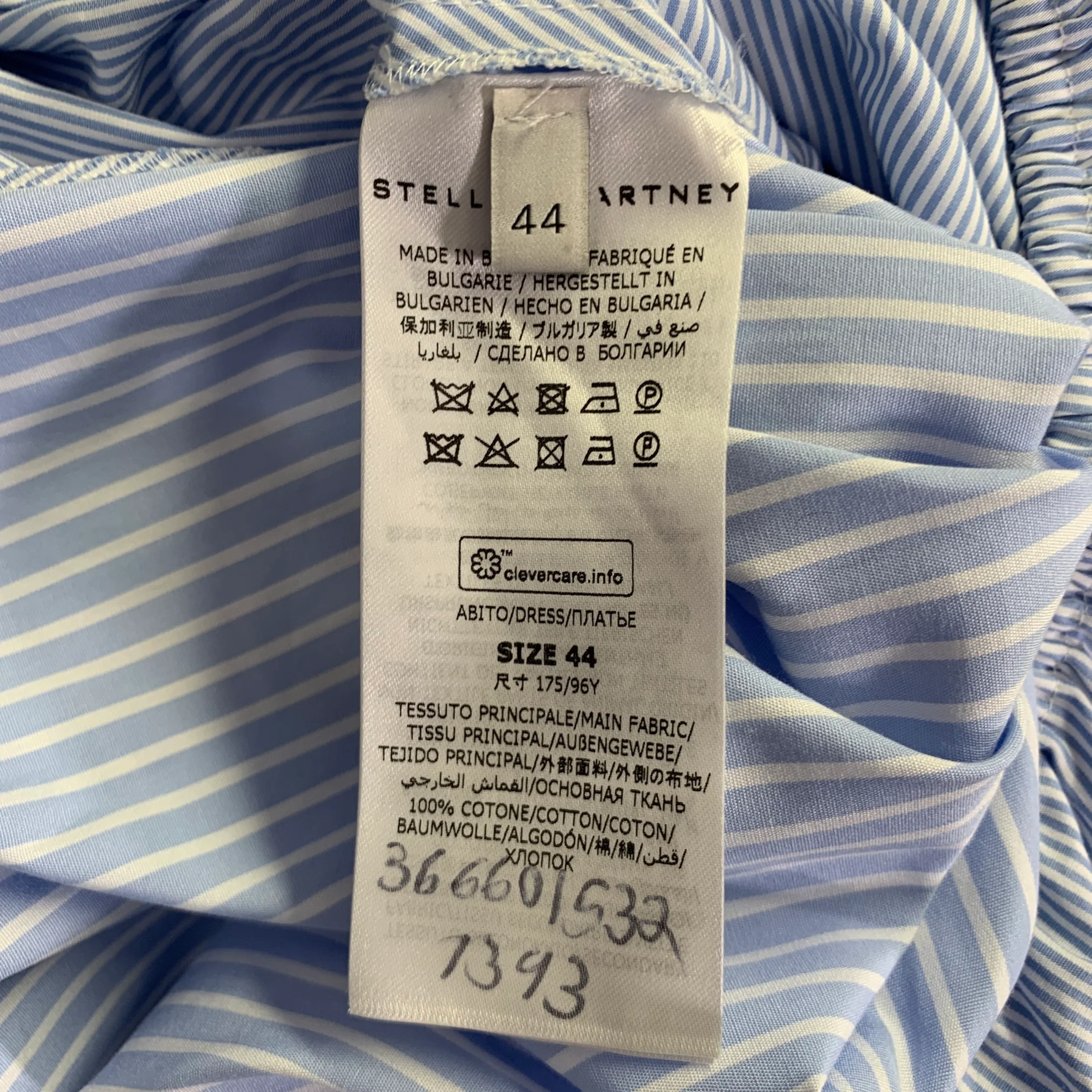 STELLA McCARTNEY Size 8 Blue White Cotton Stripe Belted Shirt Dress - Image 6