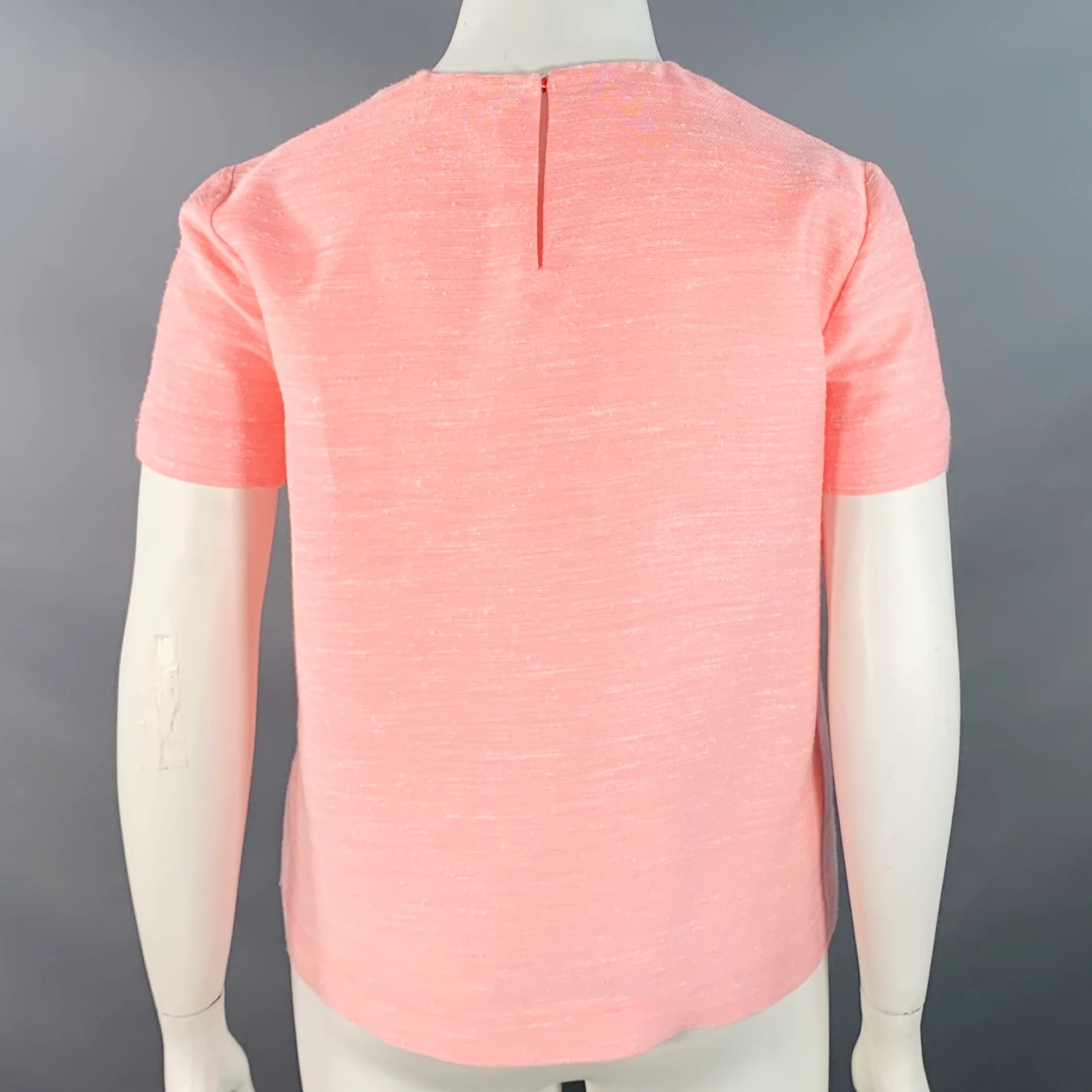 STELLA McCARTNEY Size L Pink Rayon Silk Blend Textured Crew Neck Boxy Casual Top - Image 3