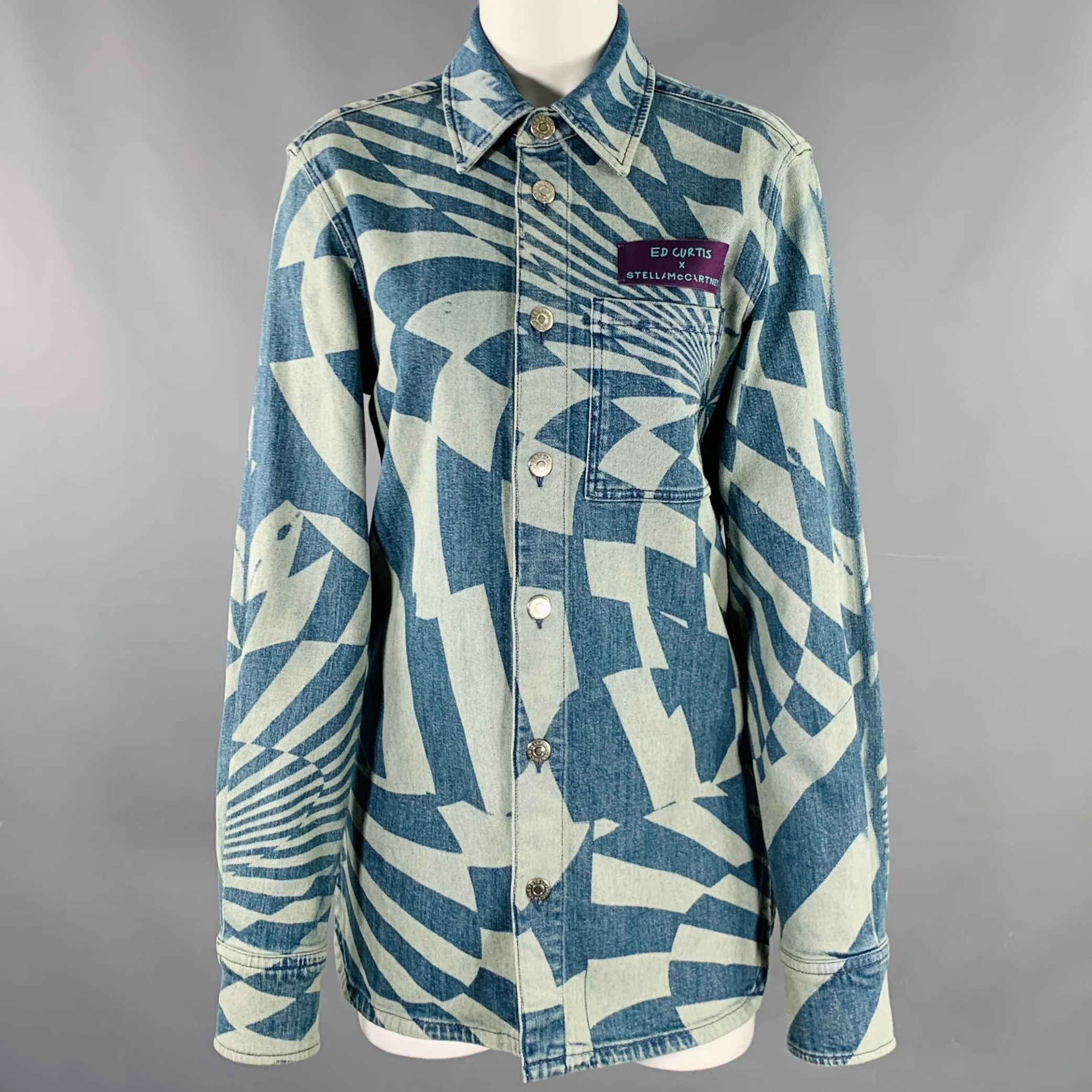 STELLA McCARTNEY Size XXS Blue Light Blue Cotton Optical Jacket