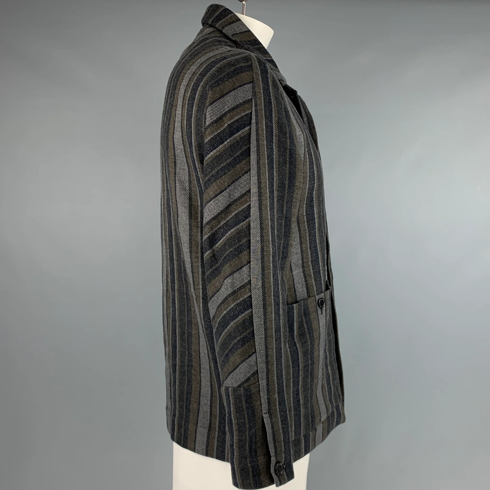STEPHAN SCHNEIDER Size XL Grey Green Stripe Wool Cotton Jacket - Image 3