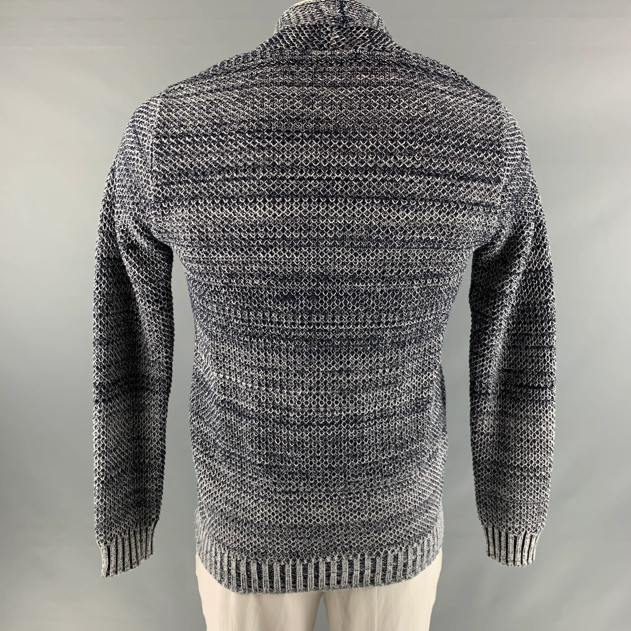 STEPHAN SCHNEIDER Size XL Navy White Knit Cotton / Nylon Cardigan - Image 4