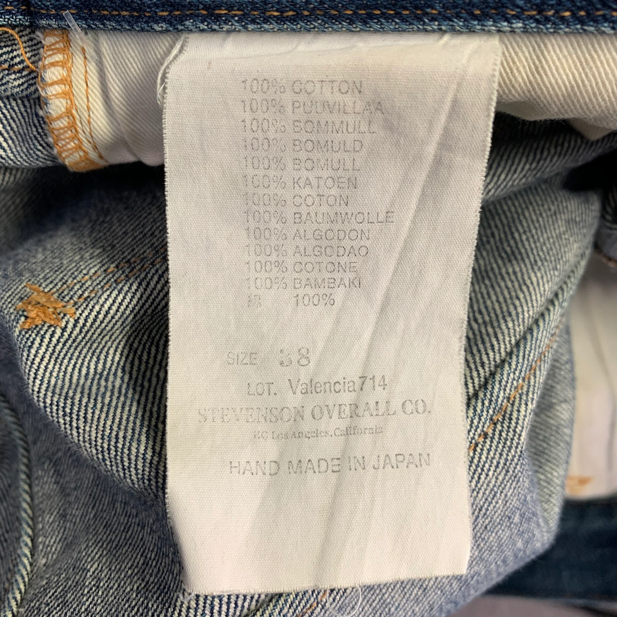 STEVENSON OVERALL CO. Size 38 Blue Distressed Cotton Selvedge Japanese Denim Button Fly Jeans - Image 8