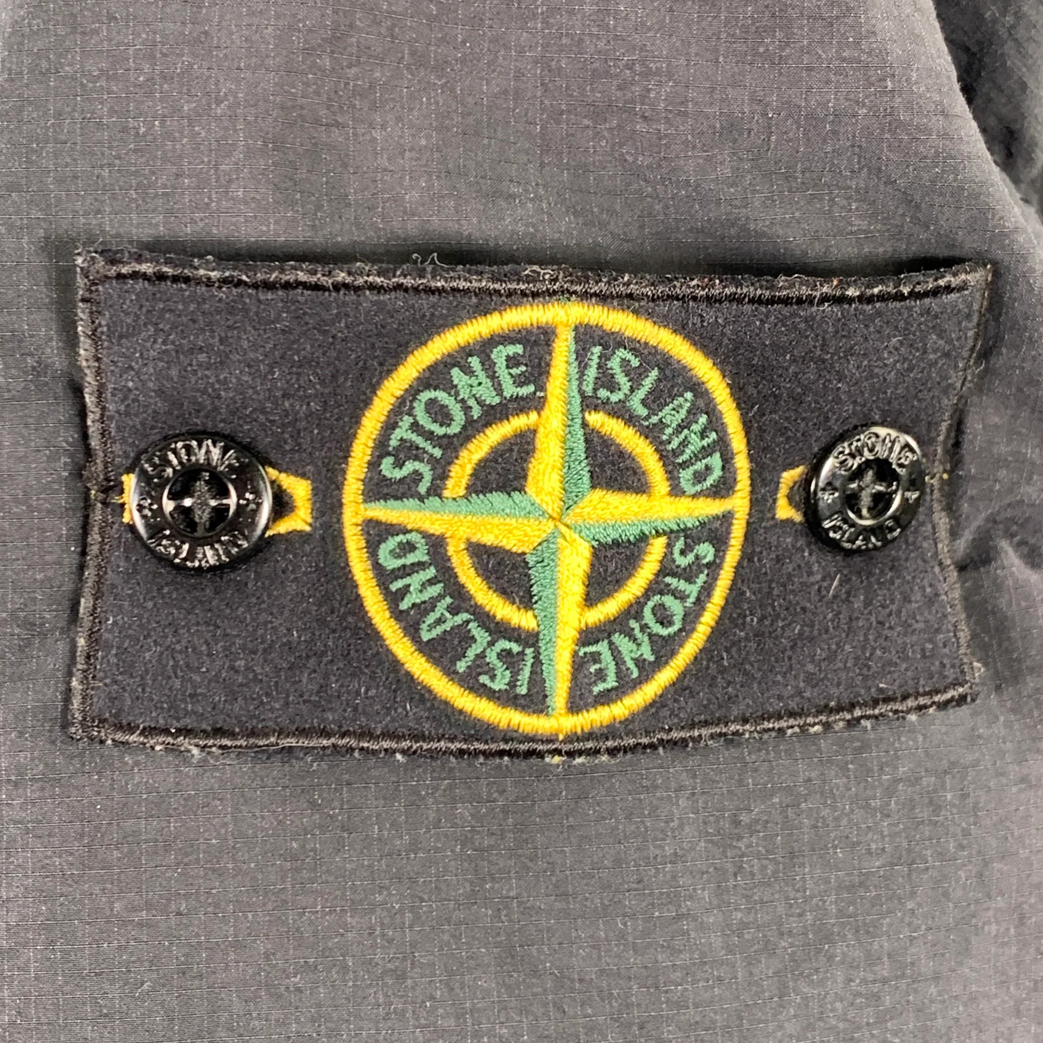 STONE ISLAND Size L Black Cotton Blend Double Breasted Coat - Image 2