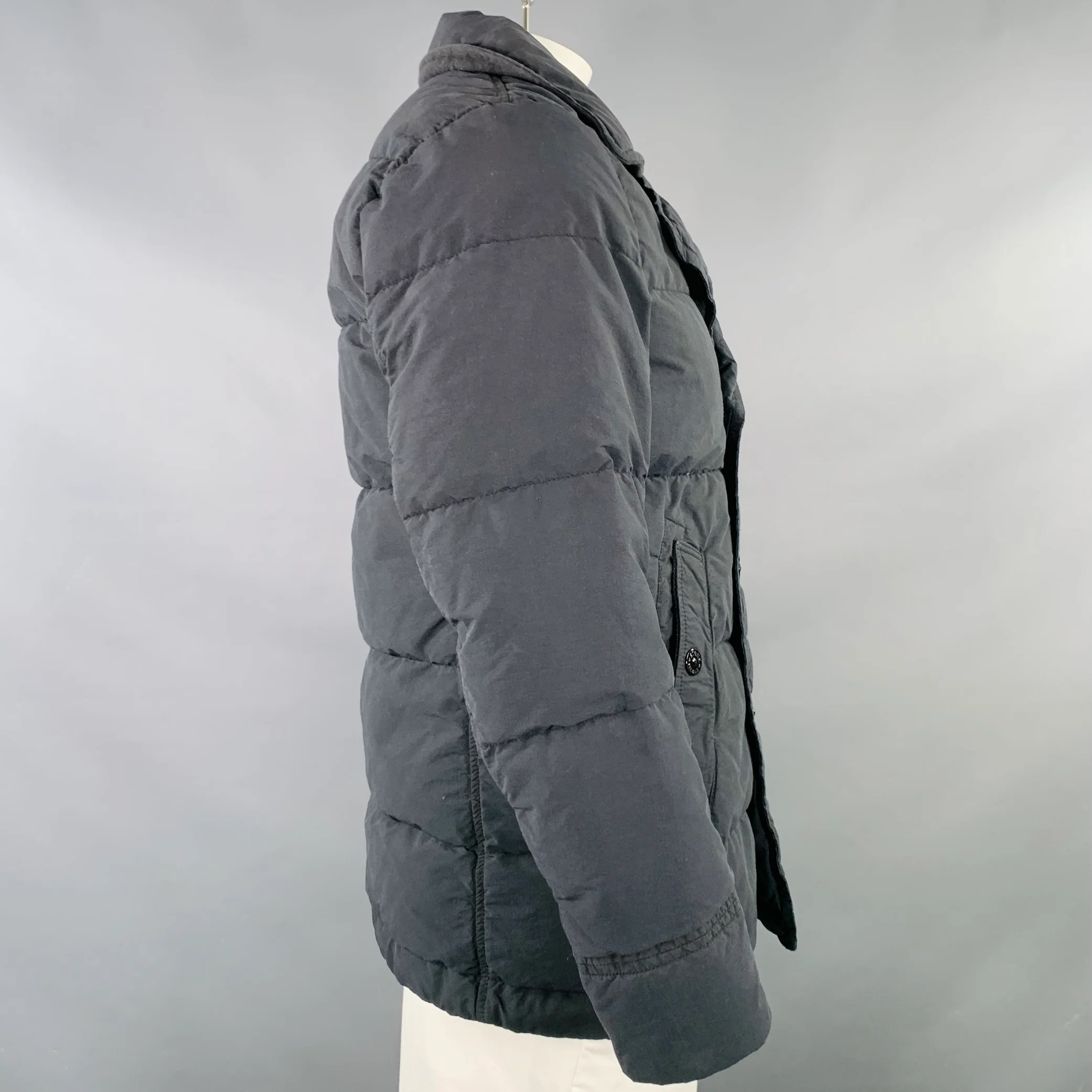 STONE ISLAND Size L Black Cotton Blend Double Breasted Coat - Image 3