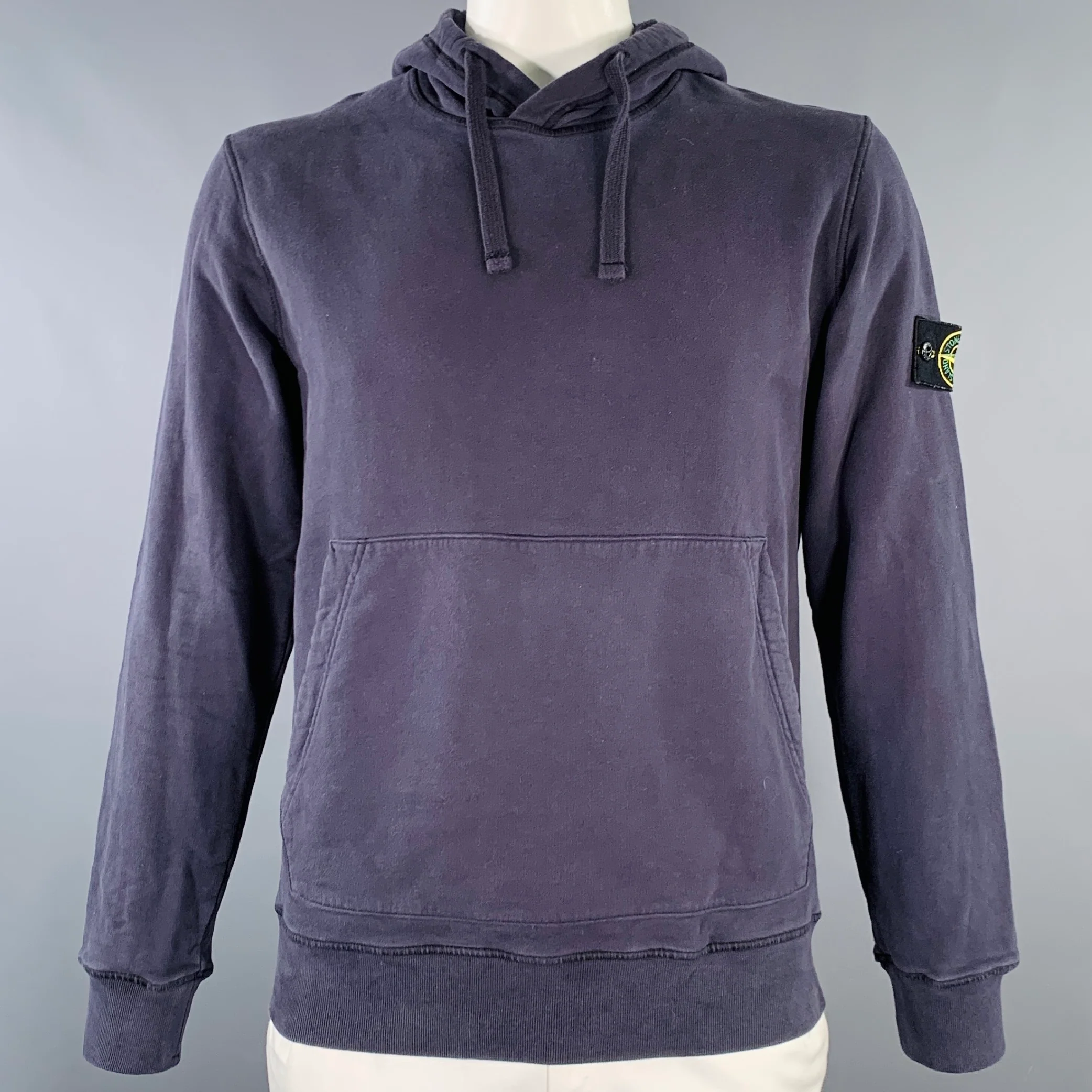 STONE ISLAND Size L Grey Blue Cotton Hooded Sweatshirt