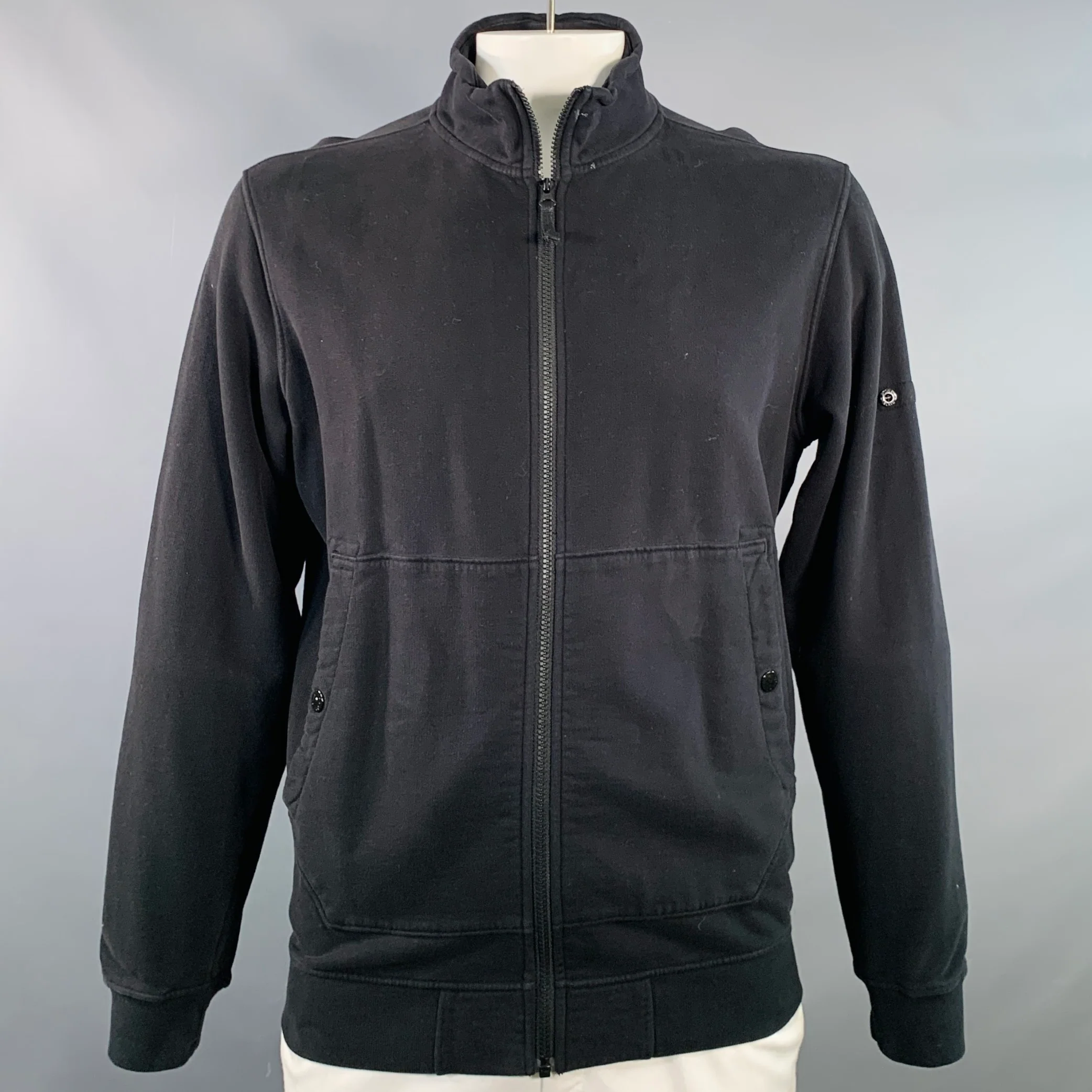 STONE ISLAND Size XL Black Cotton Jersey Zip Up Bomber Jacket