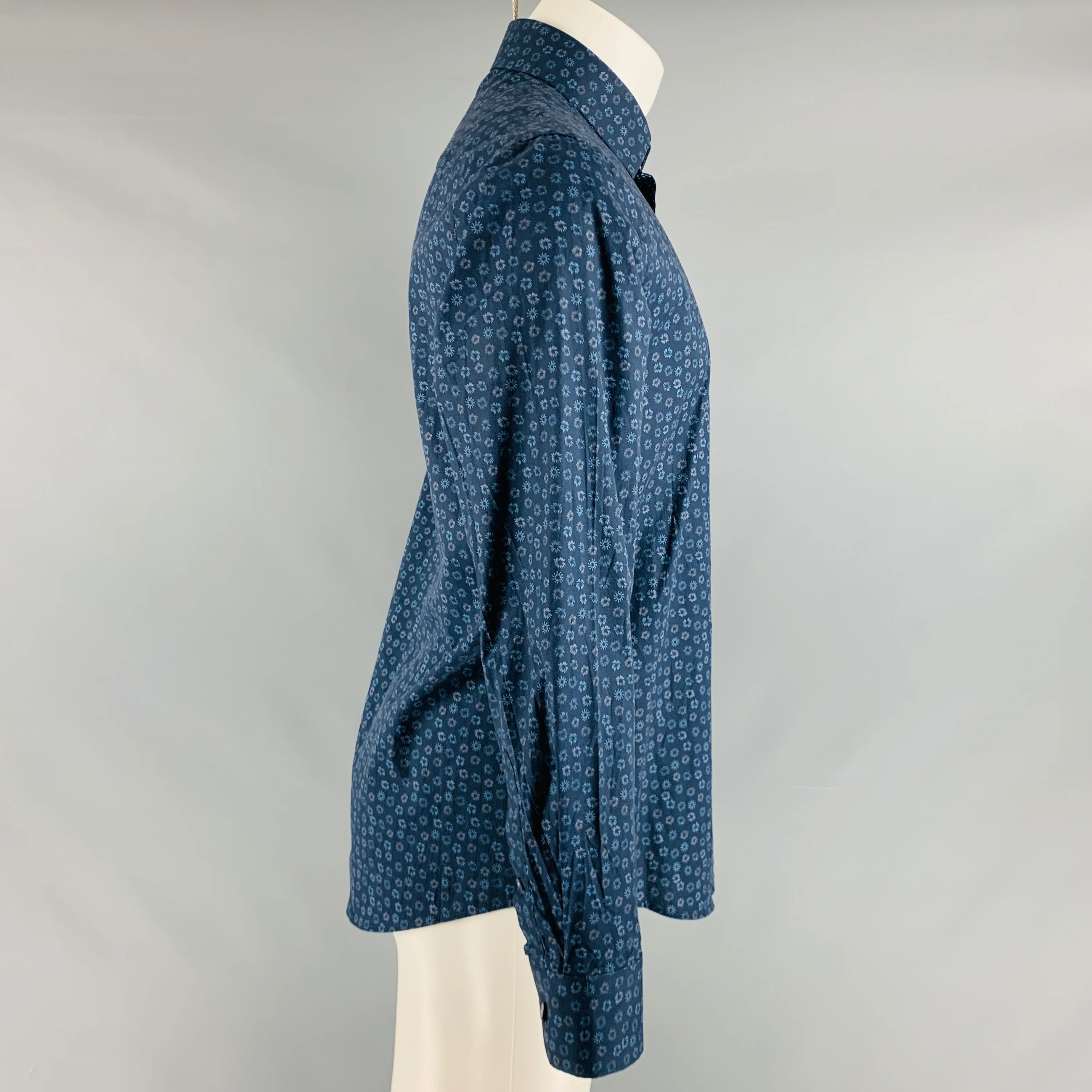 STONE ROSE Size M Navy Blue Abstrack floral Cotton Elastane Long Sleeve Shirt - Image 3