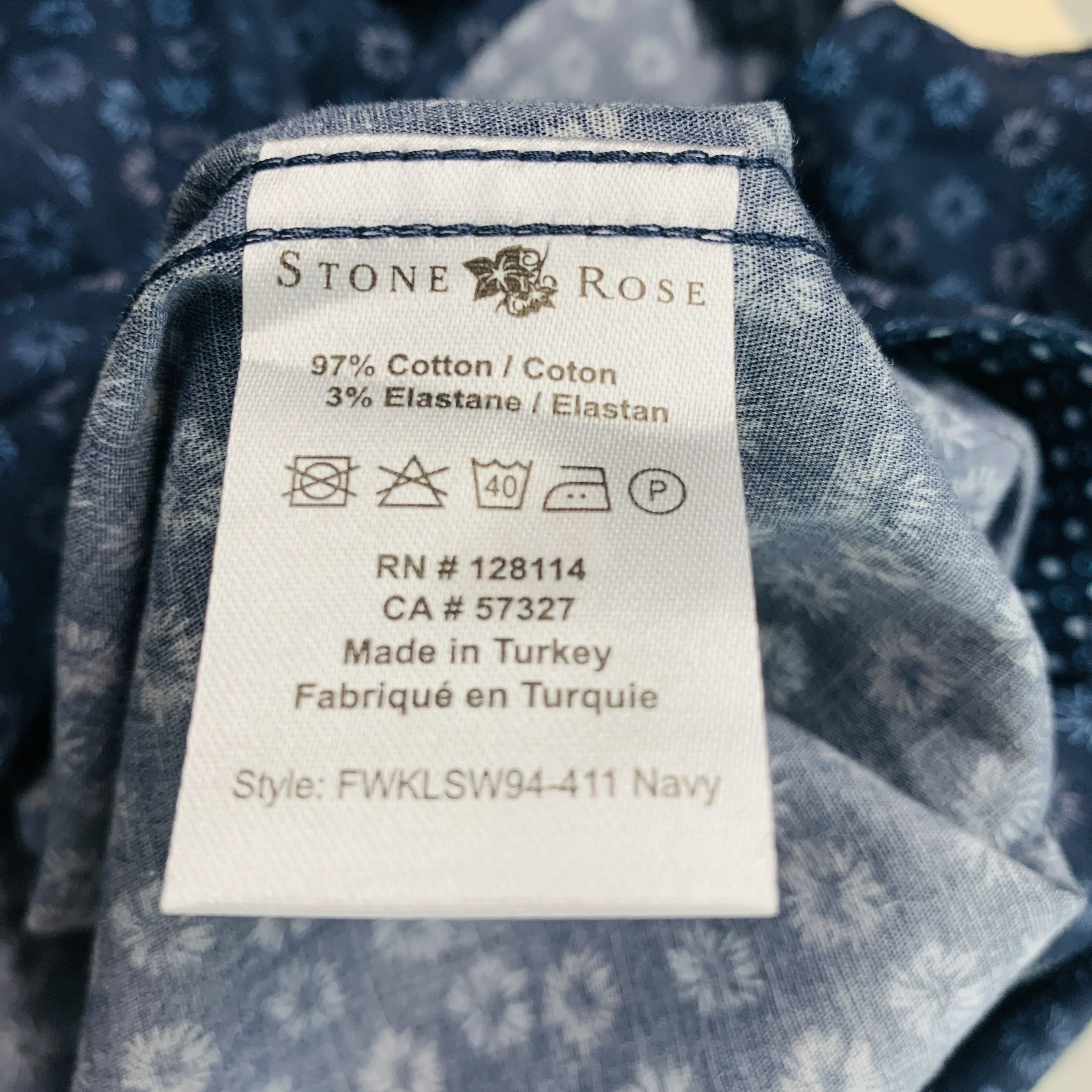 STONE ROSE Size M Navy Blue Abstrack floral Cotton Elastane Long Sleeve Shirt - Image 7