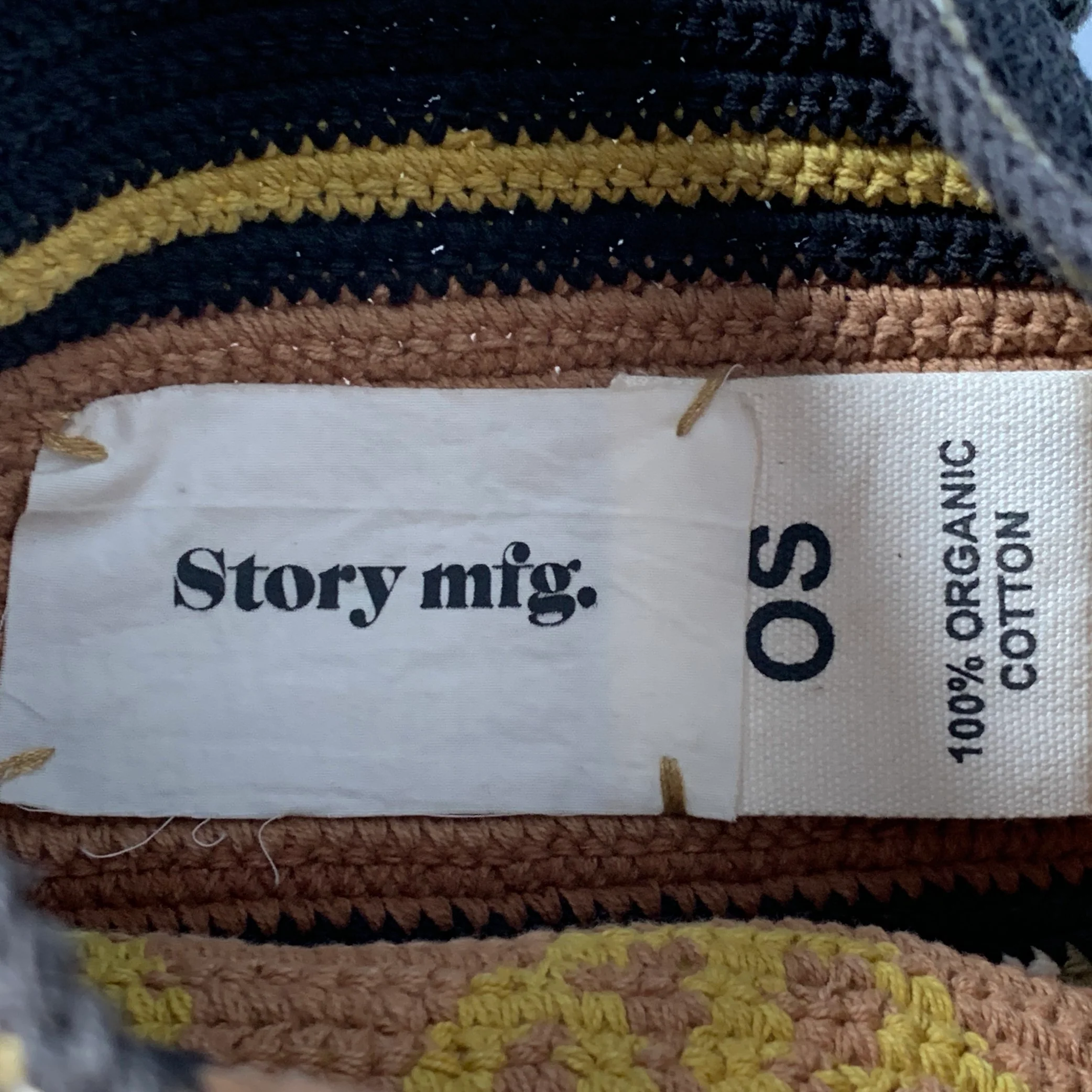 STORY MFG. Black Beige Crochet Cotton Logo Mixed Patterns Crossbody Bag - Image 3