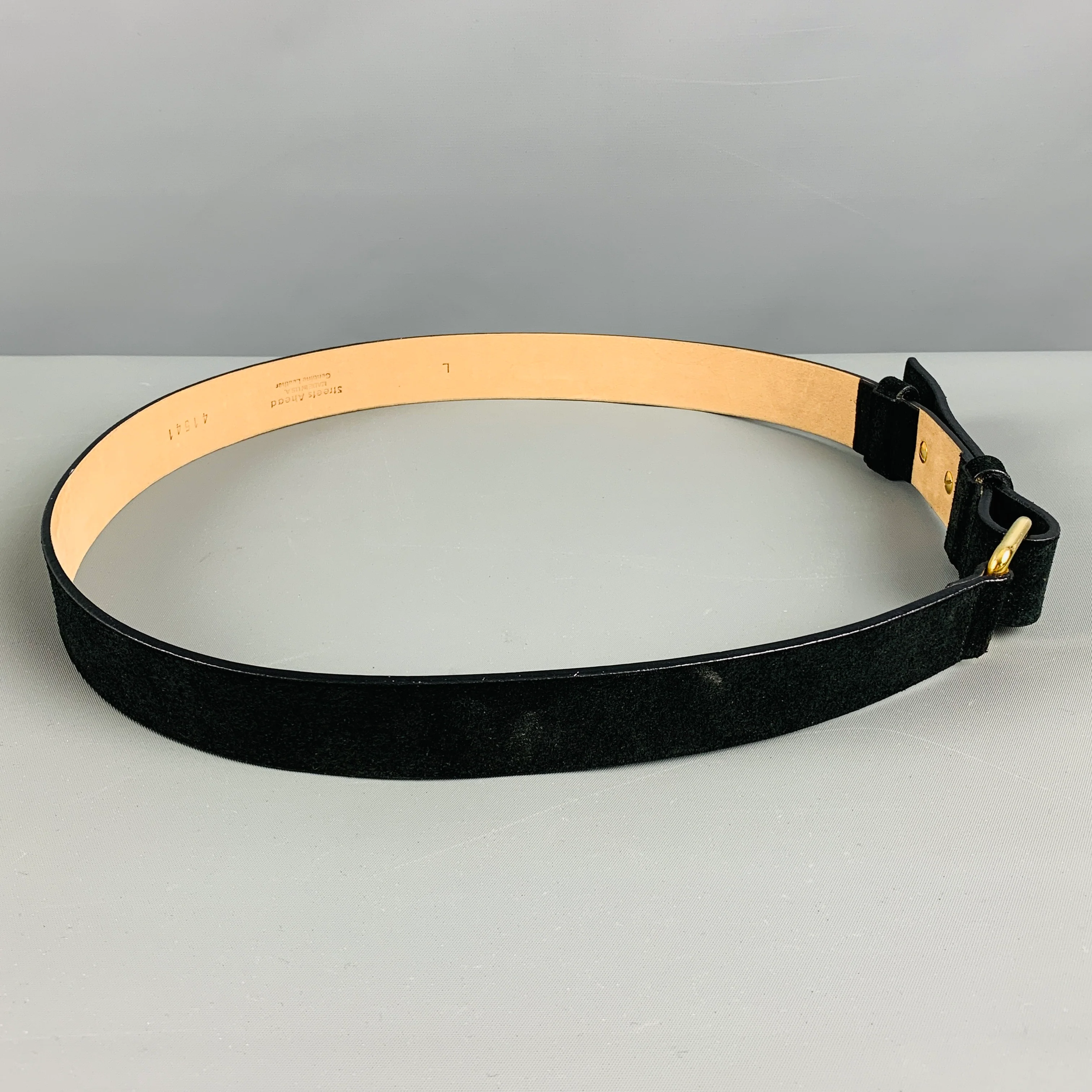 STREETS AHEAD Waist Size L Black Gold Suede Belt - Image 2