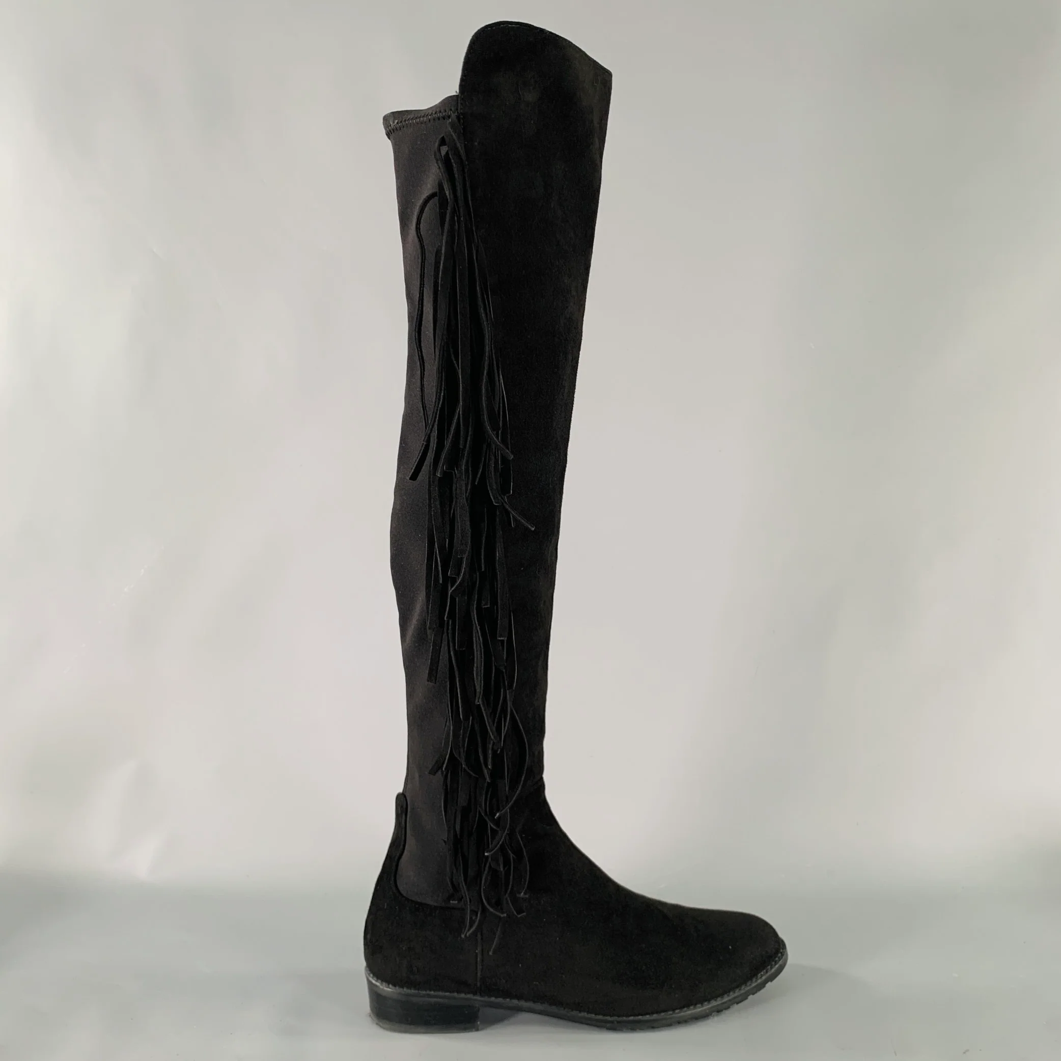STUART WEITZMAN Size 7.5 Black Nylon Suede Fringe Pull On Boots - Image 2
