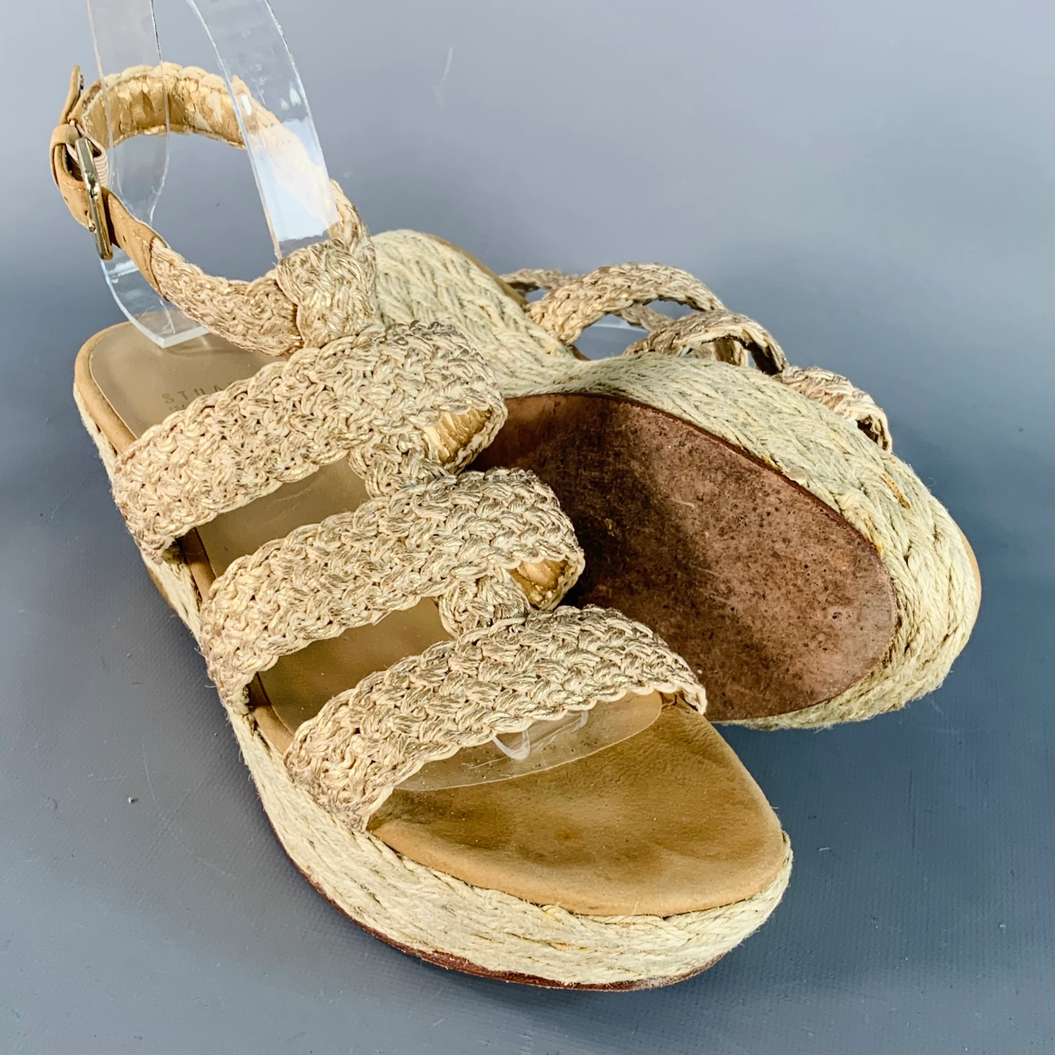 STUART WEITZMAN Size 7 Beige Natural Metallic Espadrille Sandals - Image 5