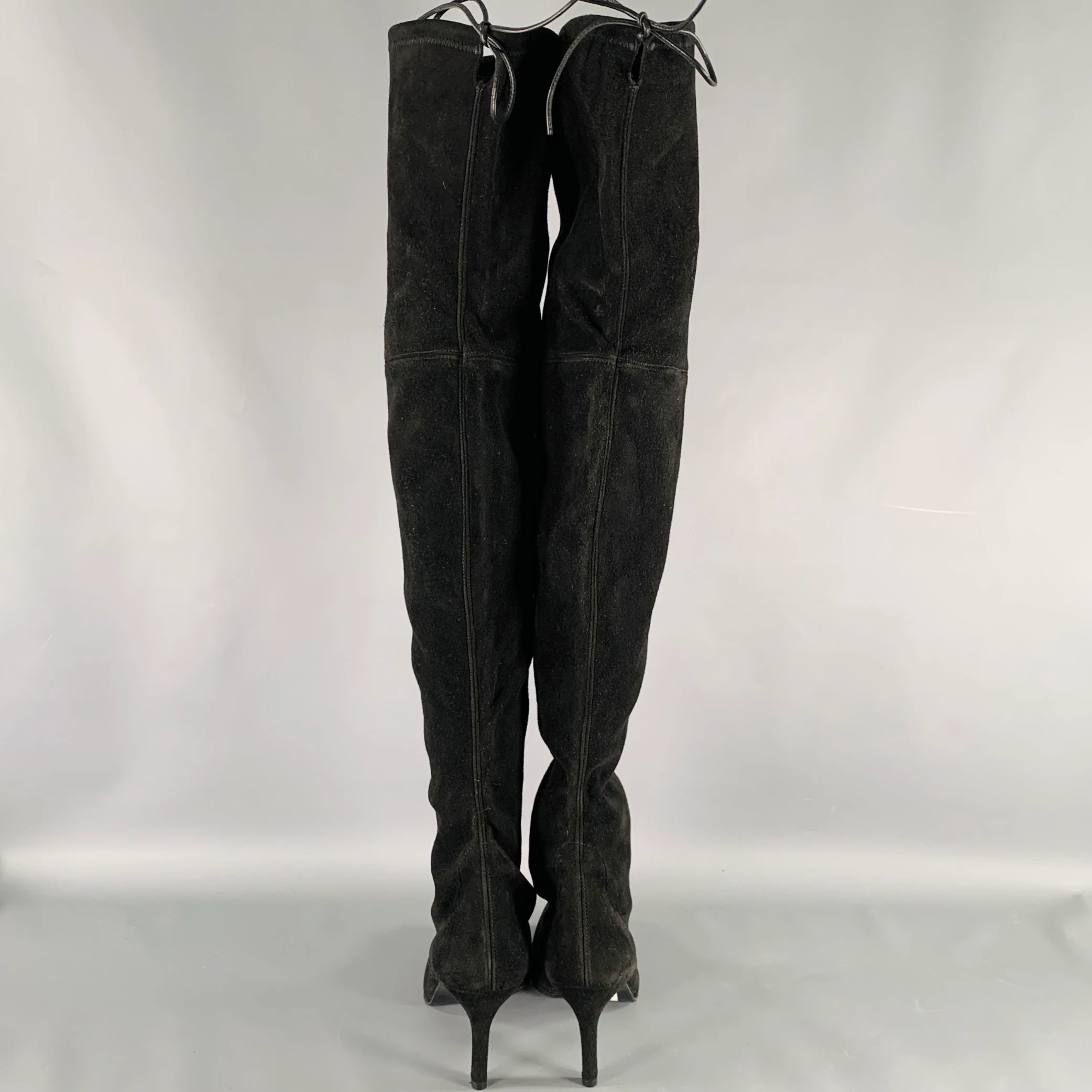 STUART WEITZMAN Size 8 Black Suede Stiletto Boots - Image 3
