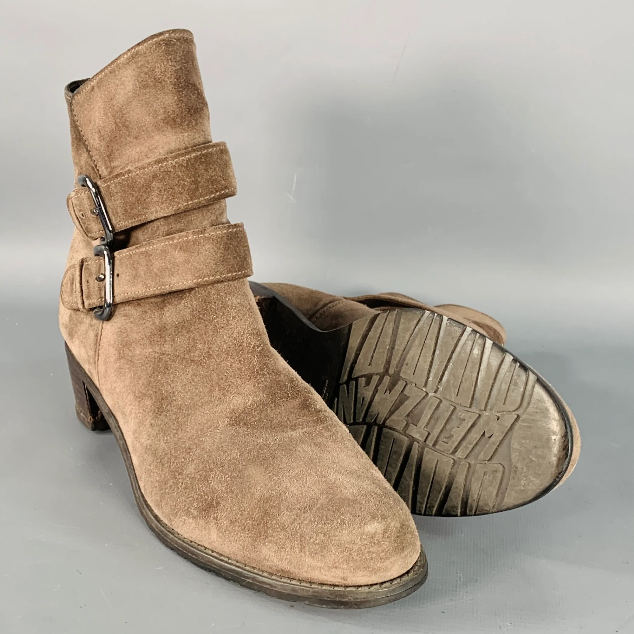 STUART WEITZMAN Size 9.5 Brown Suede Buckle Ankle Boots - Image 5