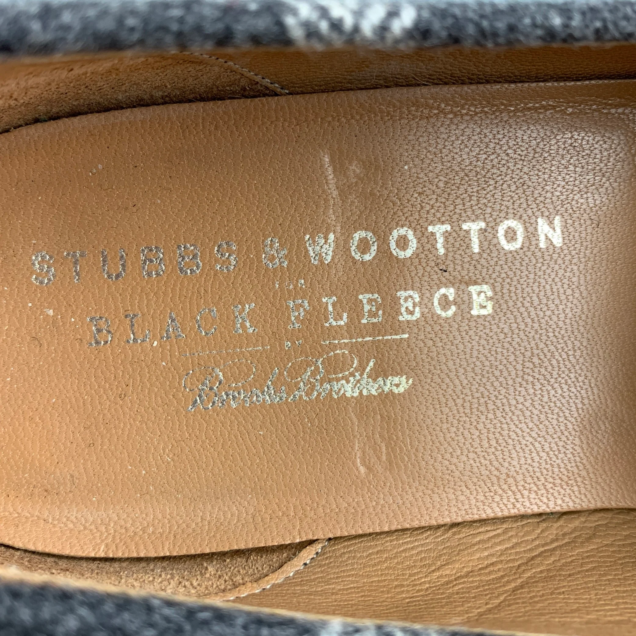 STUBBS & WOOTTON Size 10 Grey Silver & Gold Wool Slip On Loafers - Image 7