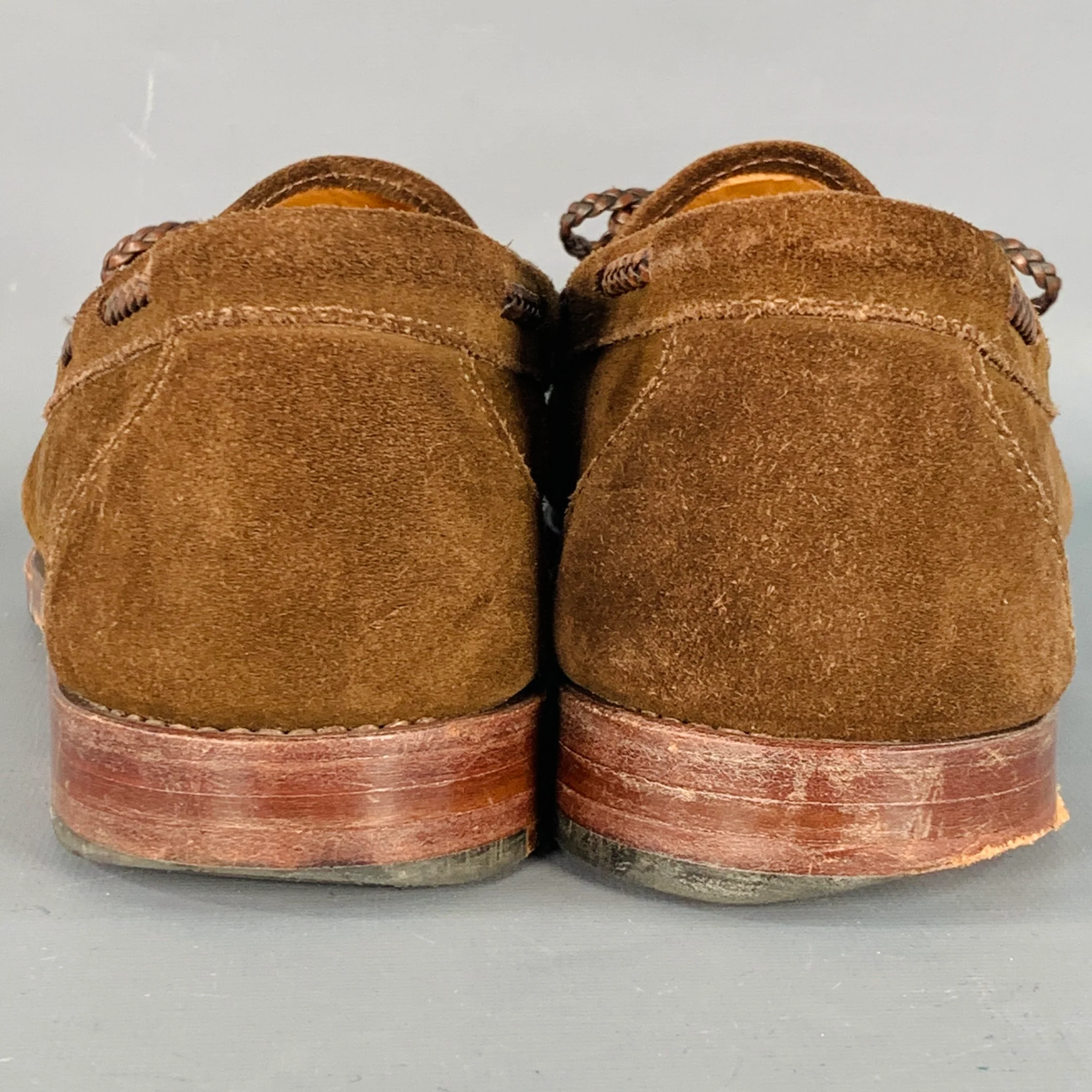STUBBS & WOOTTON Size 11 Brown Suede Braided Trim Moccasin Loafers - Image 3