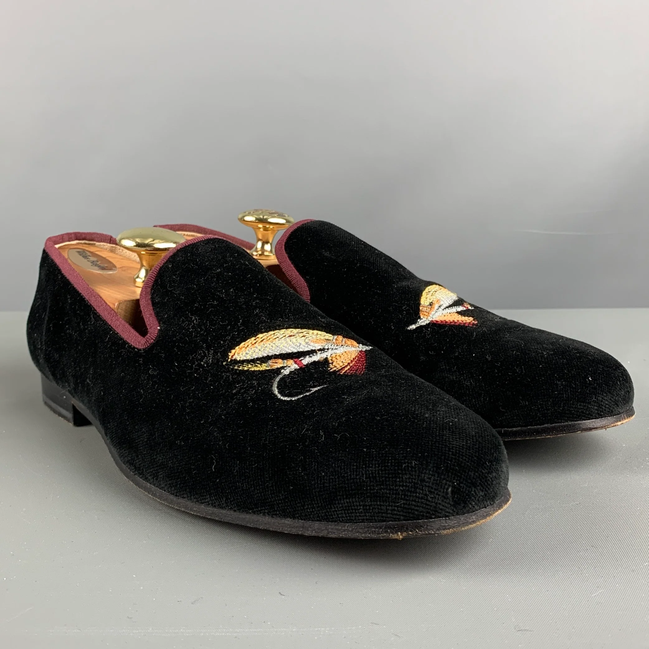 STUBBS & WOOTTON Size 9.5 Black Velvet Slip On Loafers