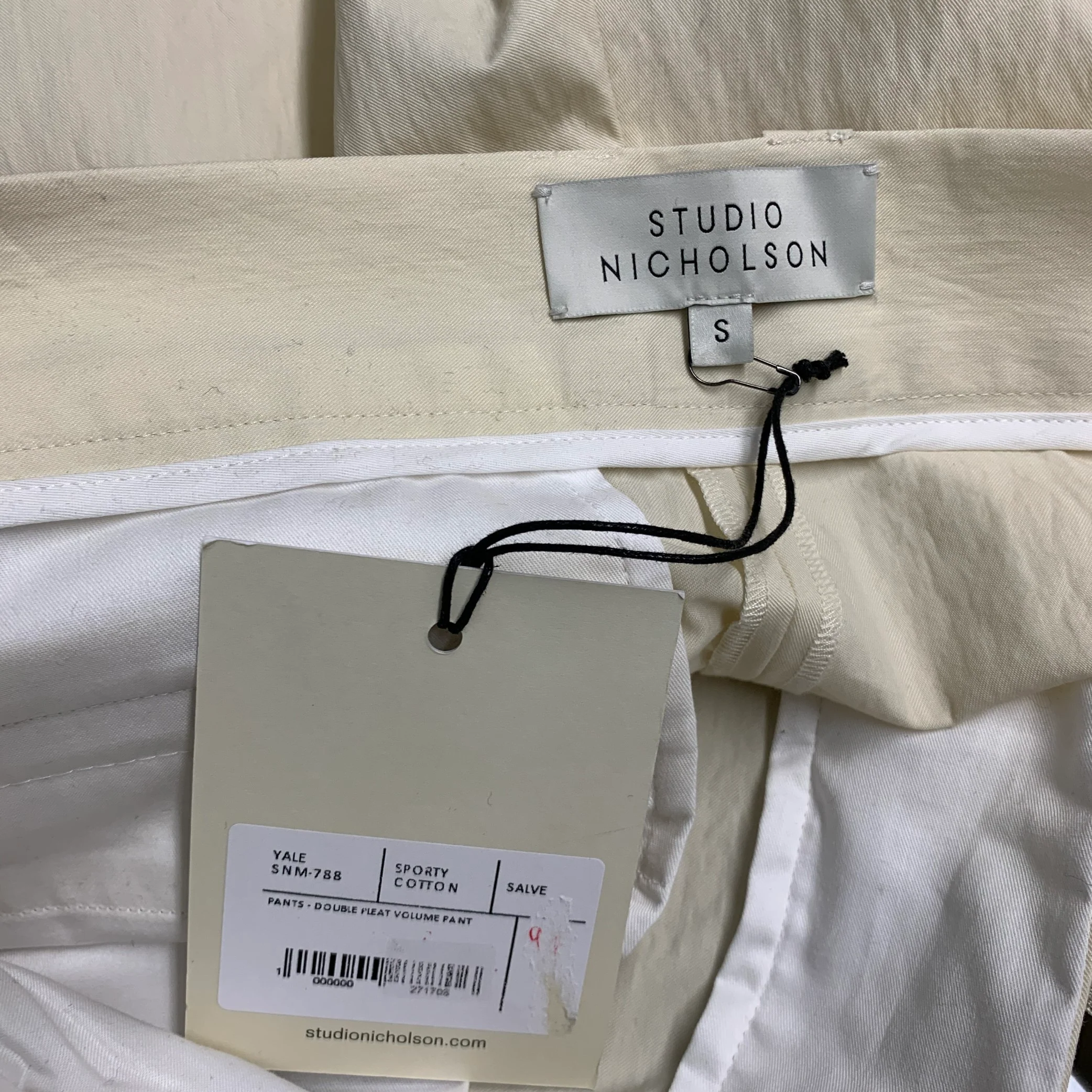 STUDIO NICHOLSON Size S Cream Cotton Blend Pleated Dress Pants - Image 3