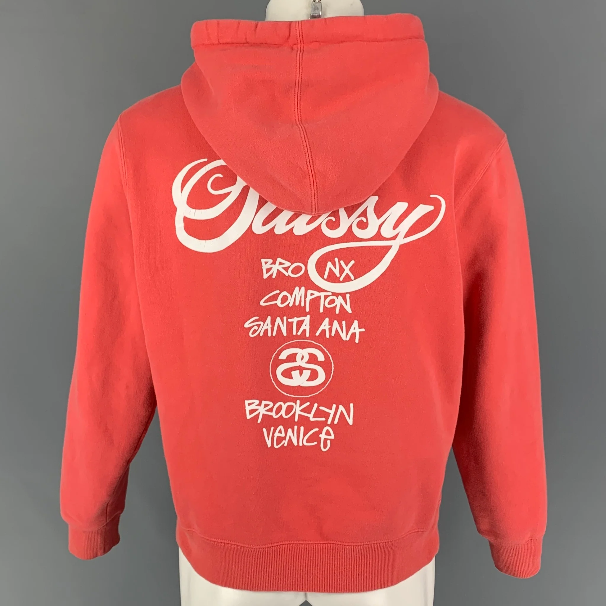 STUSSY x DSM x CDG Size S Peach Graphic Cotton Hooded Sweatshirt - Image 3