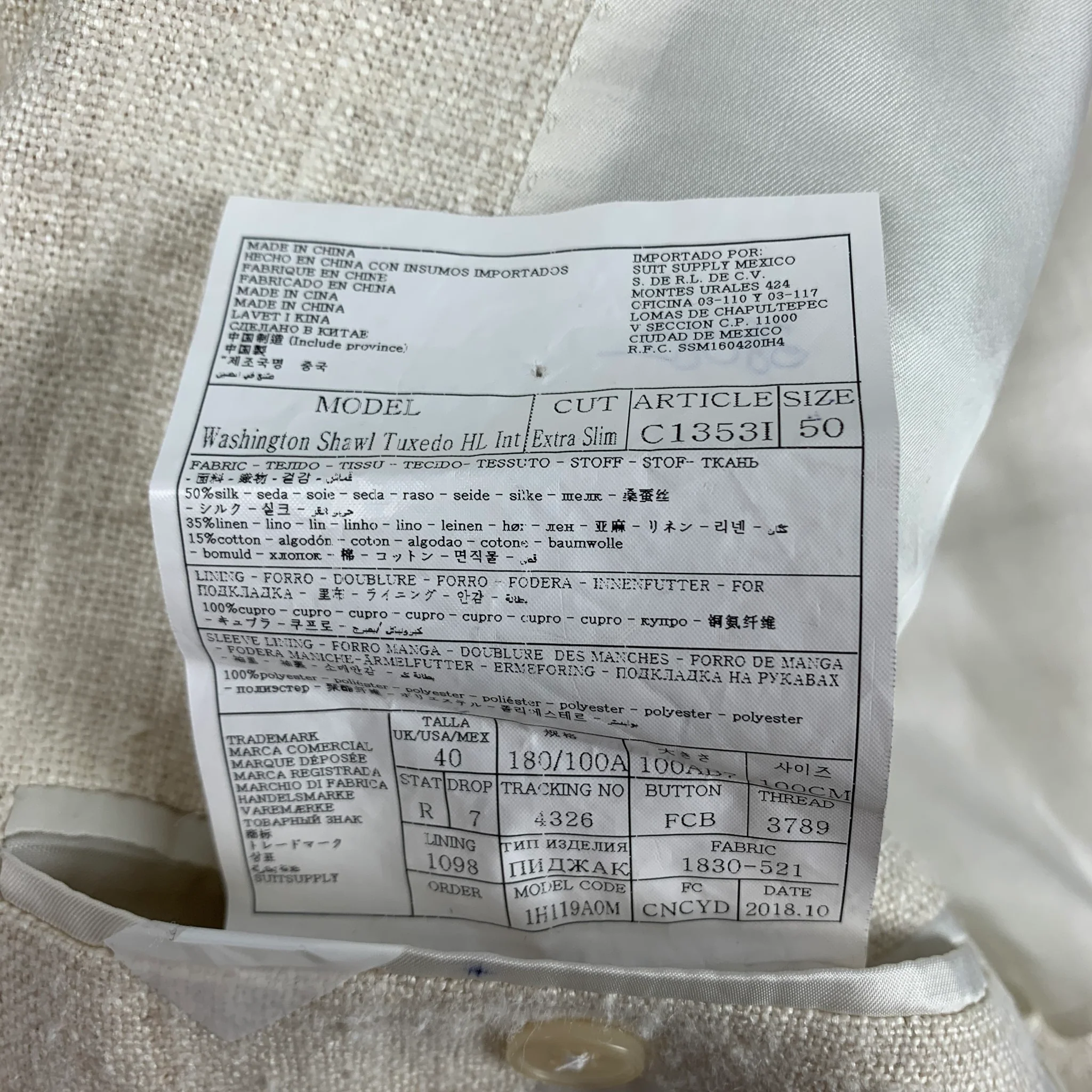 SUIT SUPPLY Chest Size 40 Beige Textured Silk Blend Shawl Collar Sport Coat - Image 6