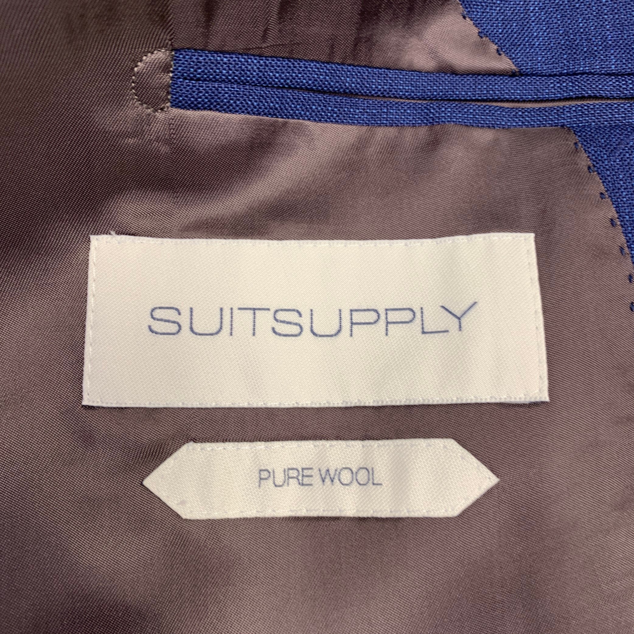 SUIT SUPPLY Size 36 Blue Brown Wool Woven Notch Lapel 3 Piece Suit - Image 9