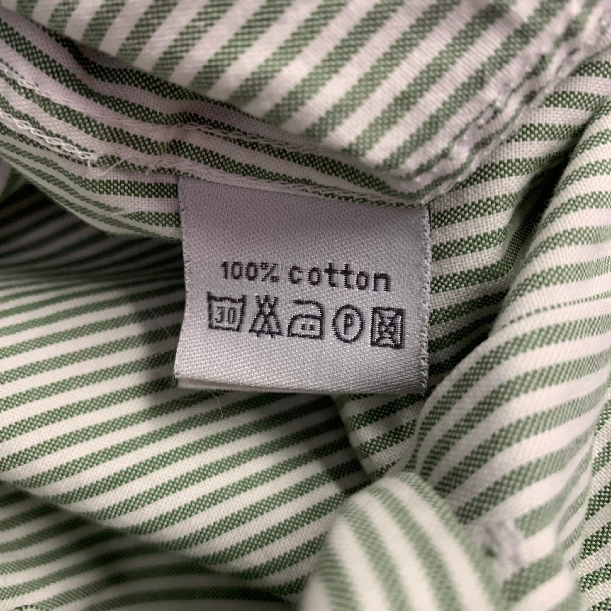 SUIT SUPPLY Size 40 Green White Stripe Cotton Spread Collar Long Sleeve Shirt - Image 8