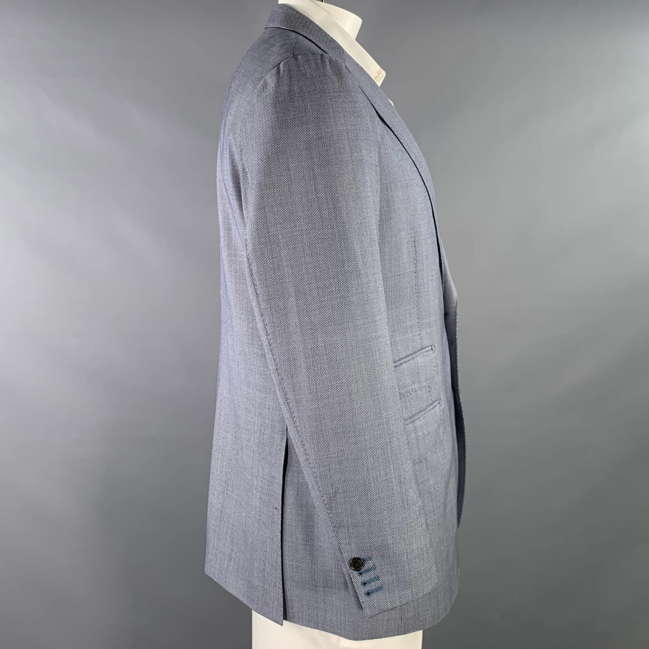 SUIT SUPPLY Size 44 Navy White Dots Wool Single Breasted Sport Coat - Image 3