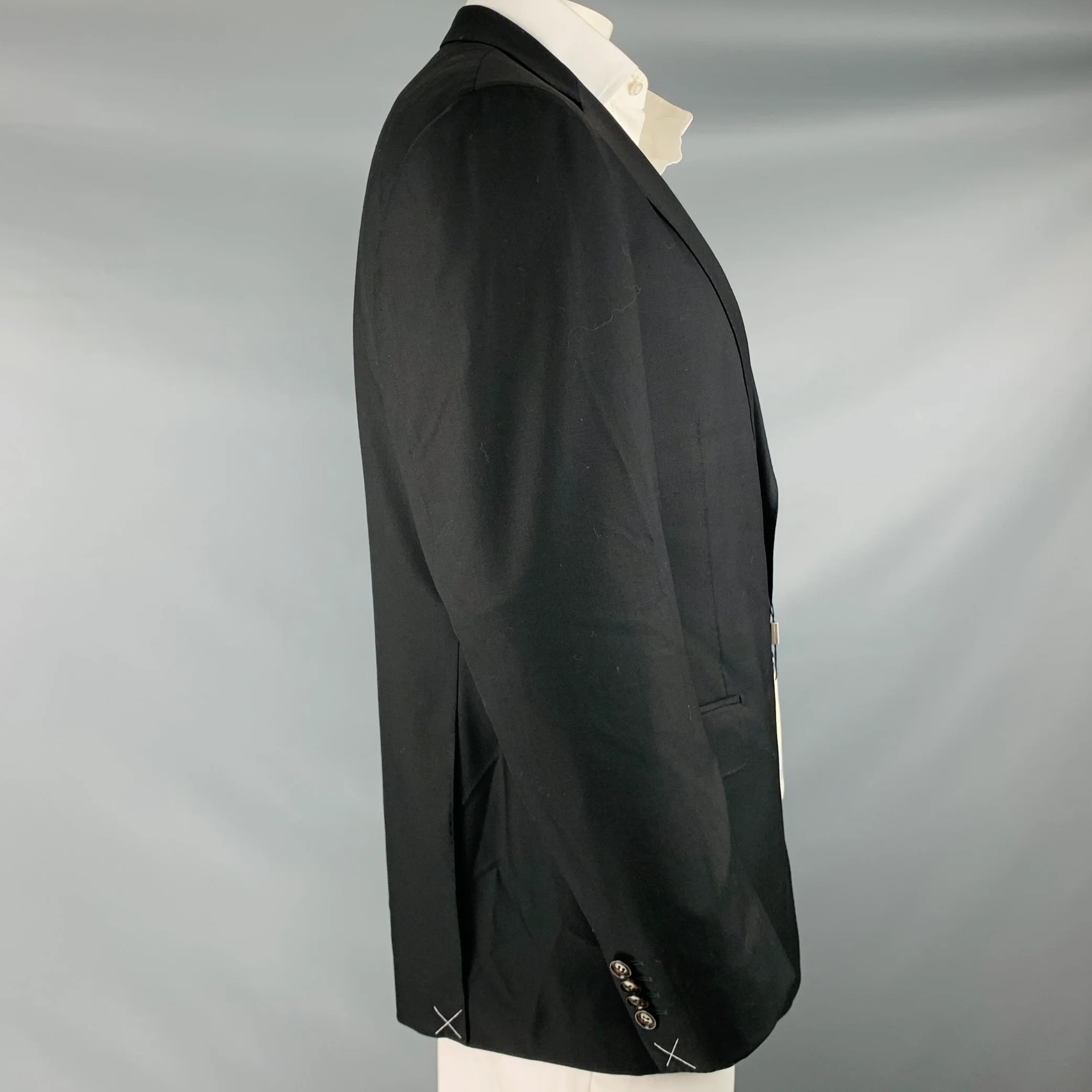 SUIT SUPPLY Size 48 Short Black Wool Notch Lapel Sport Coat - Image 2